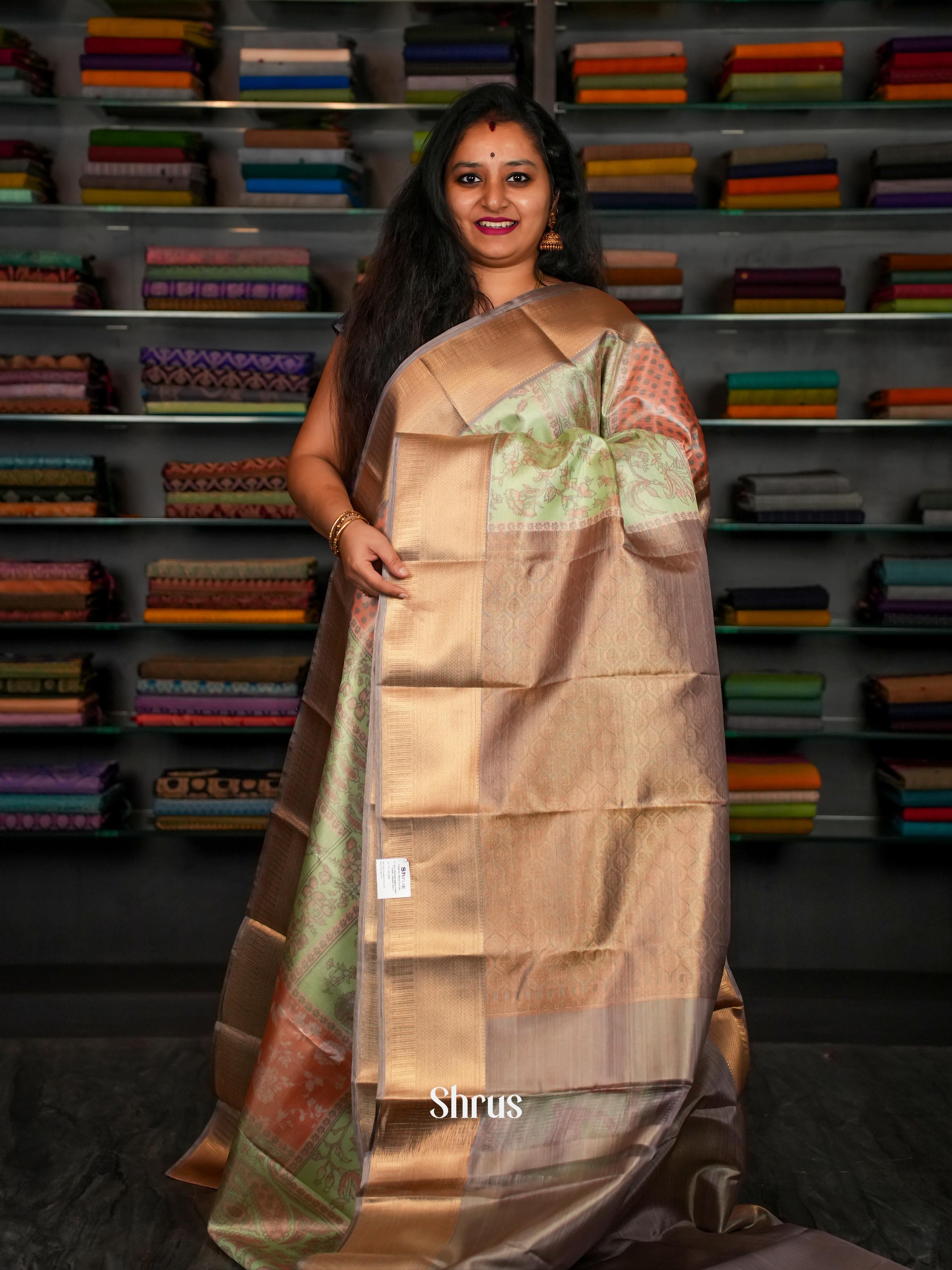 Green & Grey - Kanchipuram-halfpure Saree