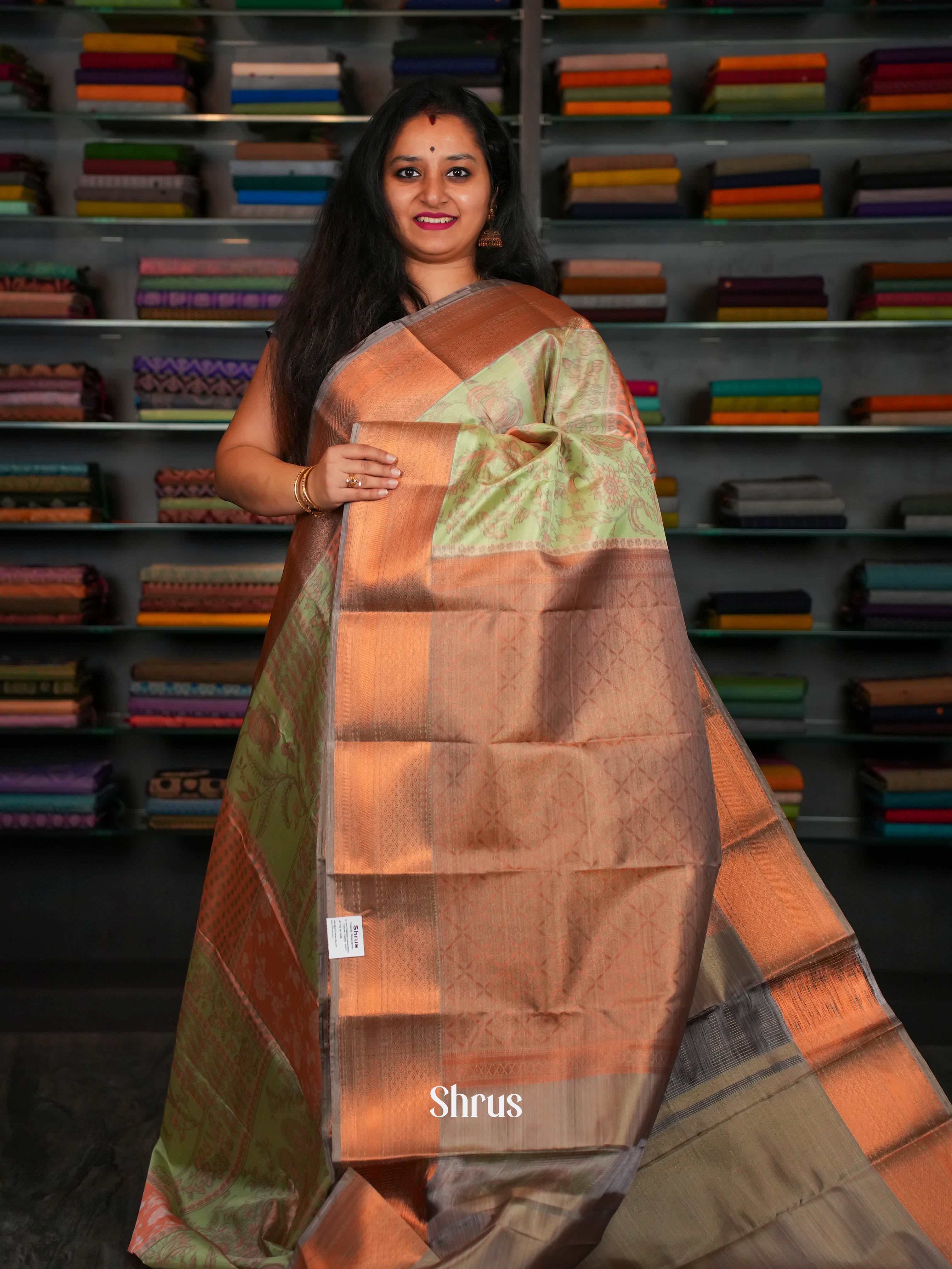 Green & Grey - Kanchipuram-halfpure Saree