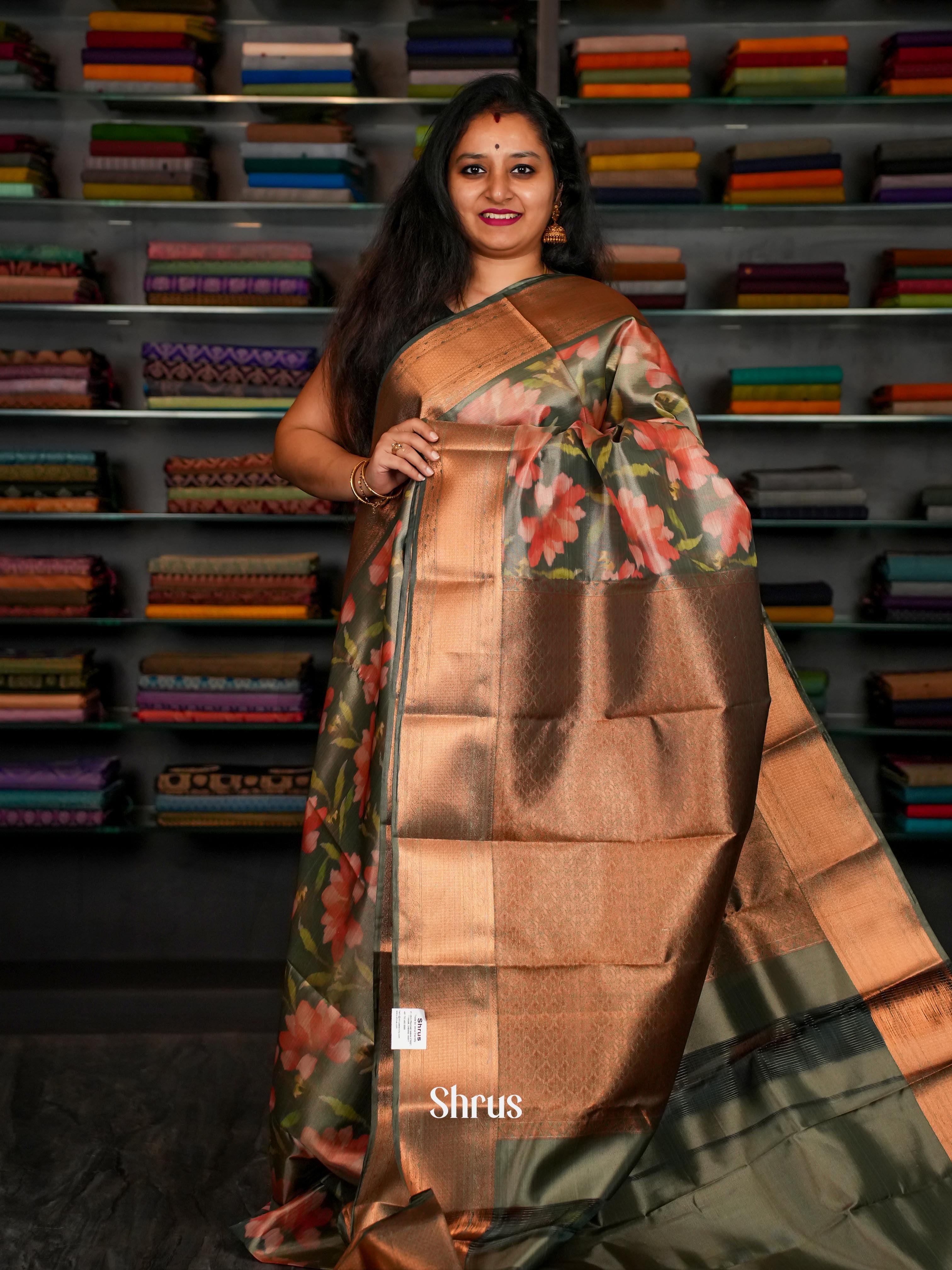 Green - Kanchipuram-halfpure Saree