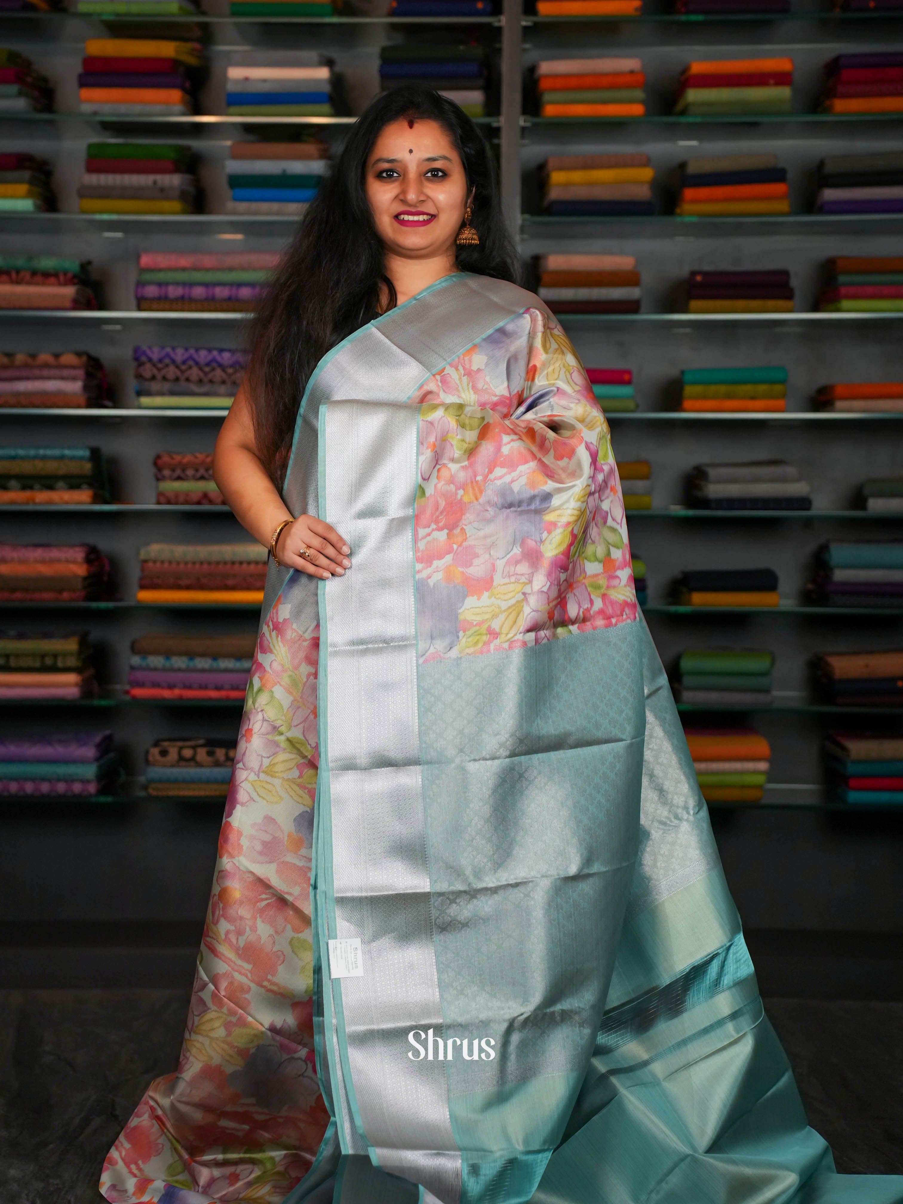 Grey & Blue - Kanchipuram-halfpure Saree