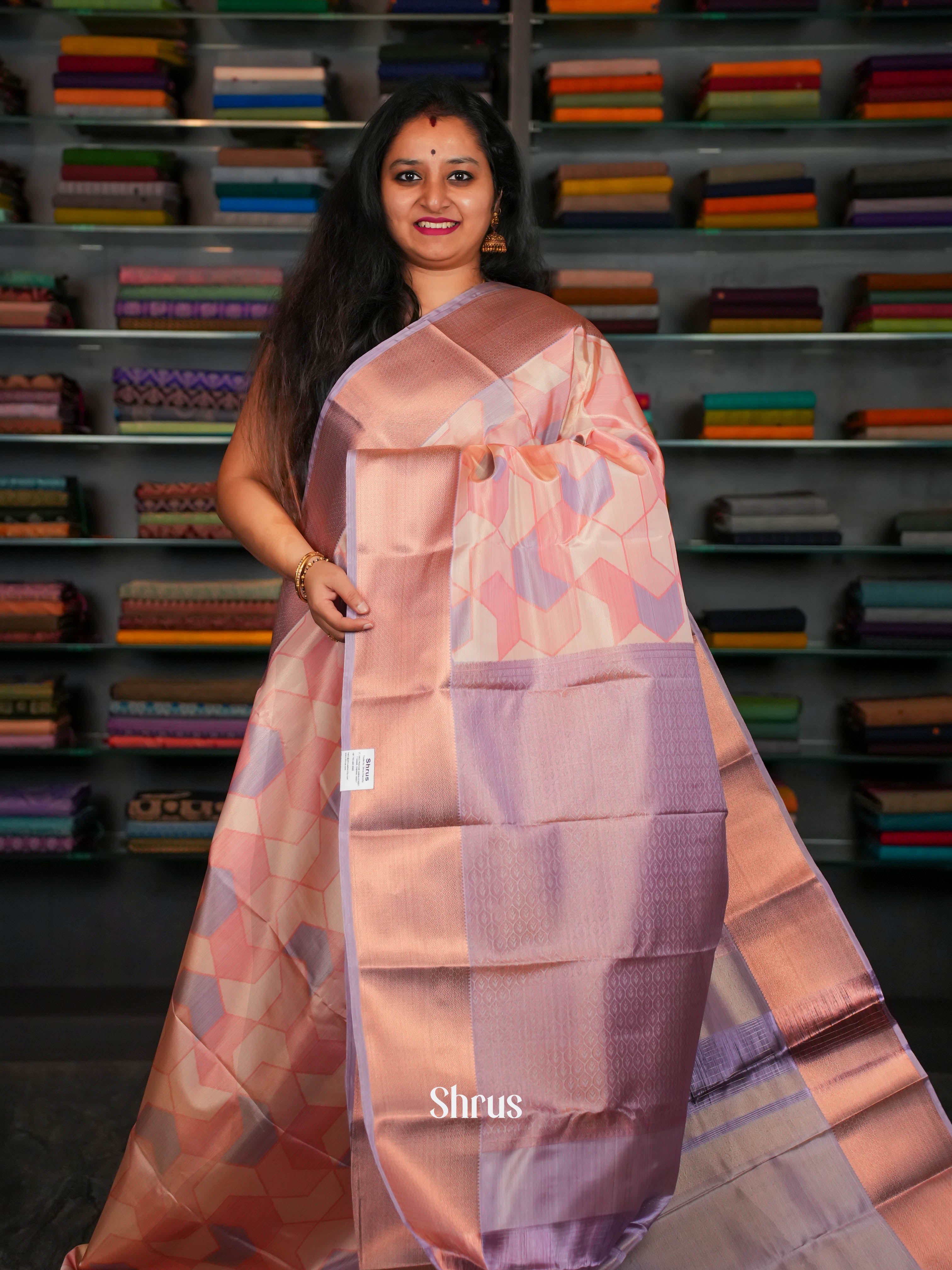 Shades of Peach & Mild Lavender - Kanchipuram-halfpure Saree