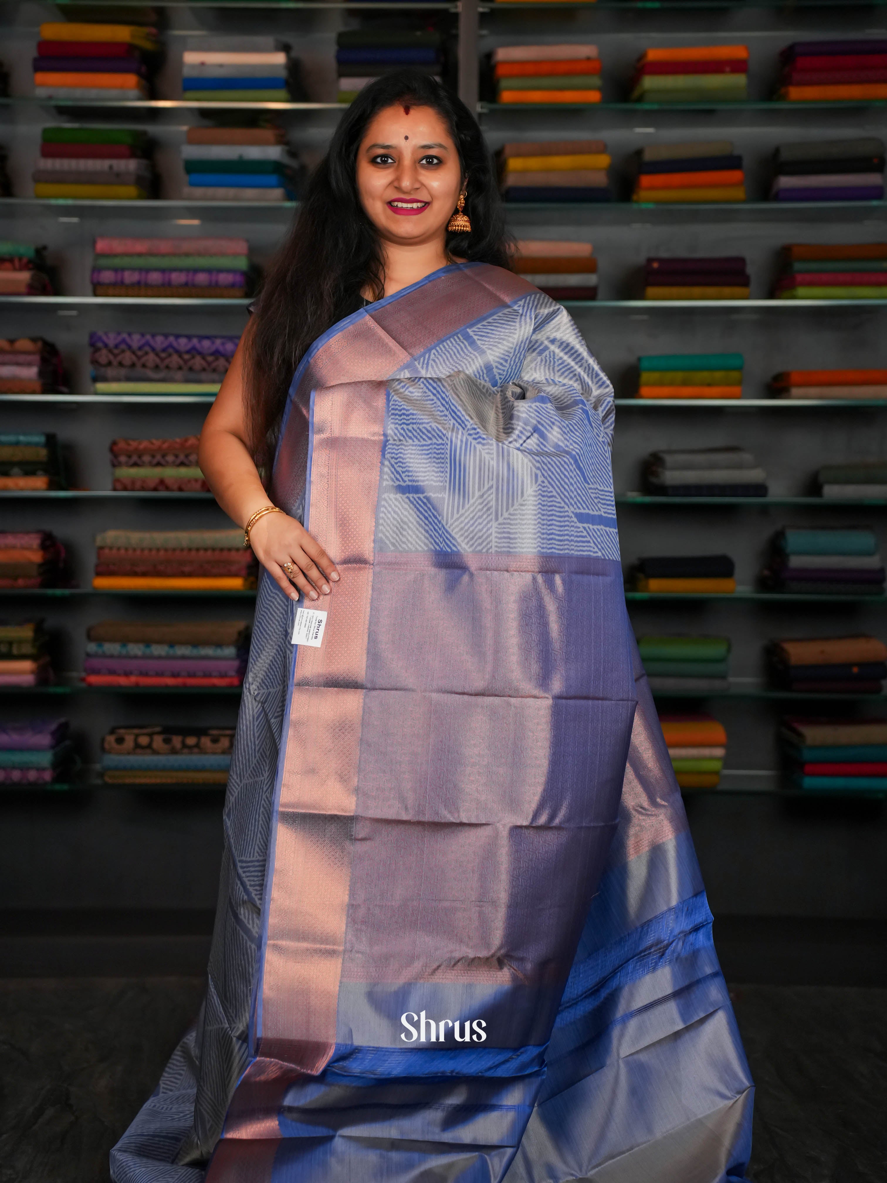 Blue(Single Tone) - Kanchipuram-halfpure Saree