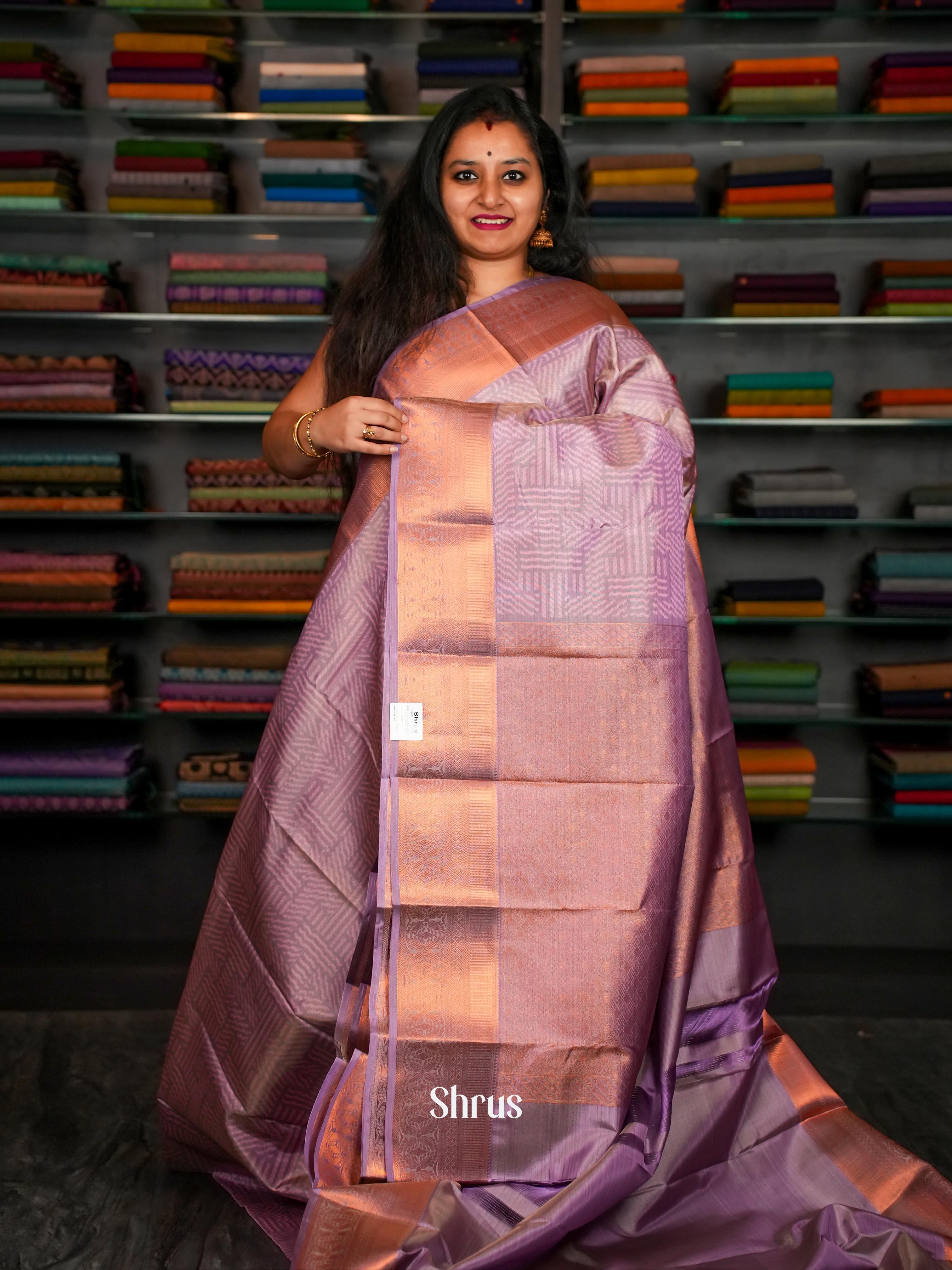 Purple(Single Tone) - Kanchipuram-halfpure Saree