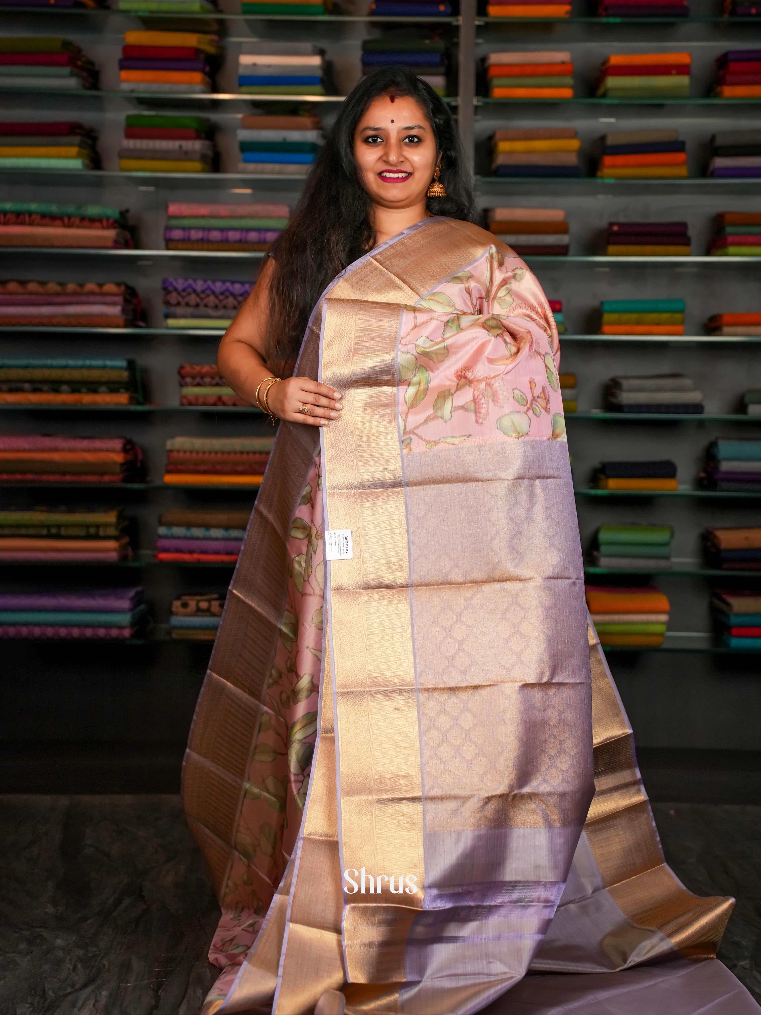 Peach & Mild Lavender - Kanchipuram-halfpure Saree