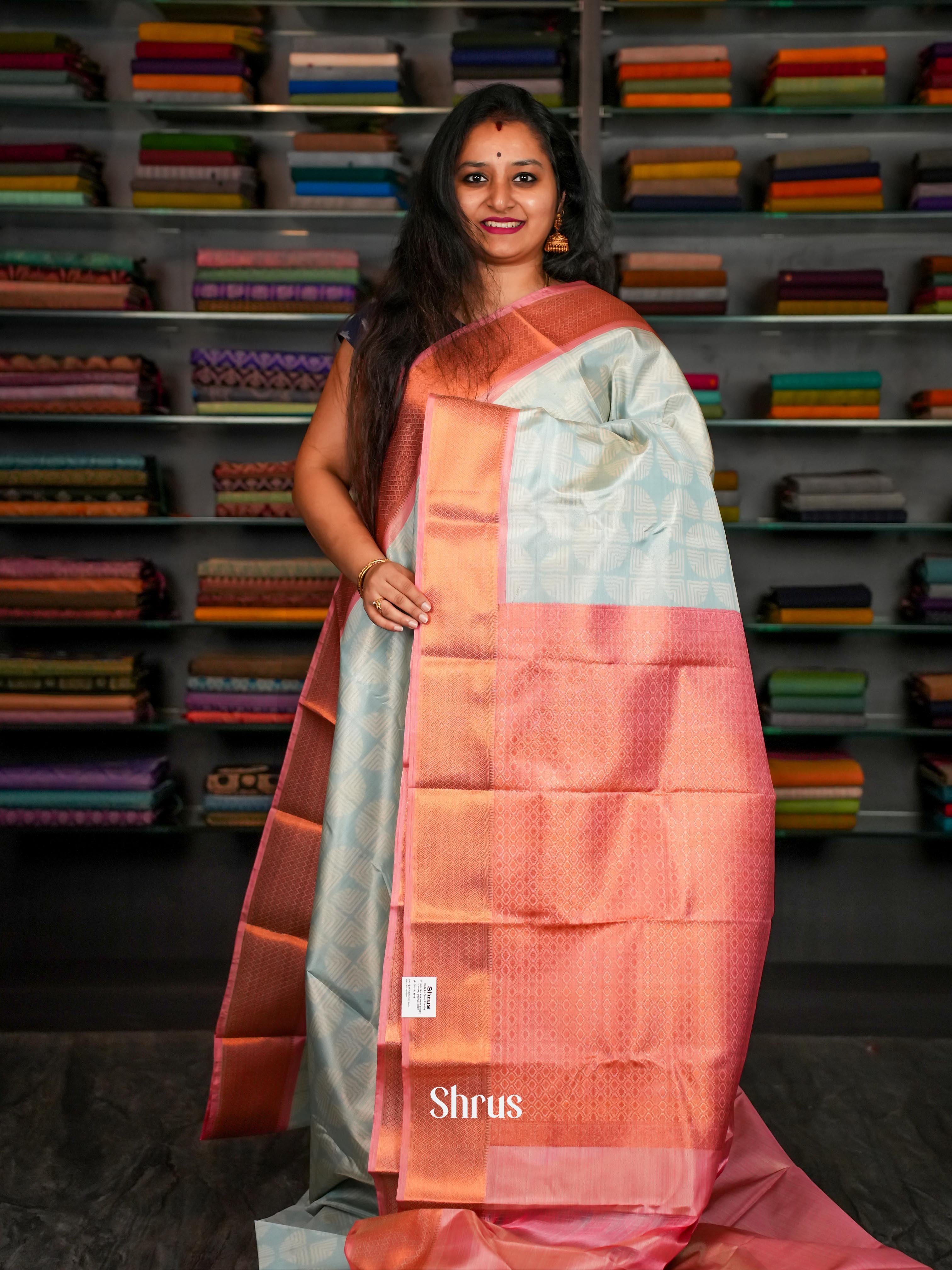 Ice blue - Kanchipuram-halfpure Saree