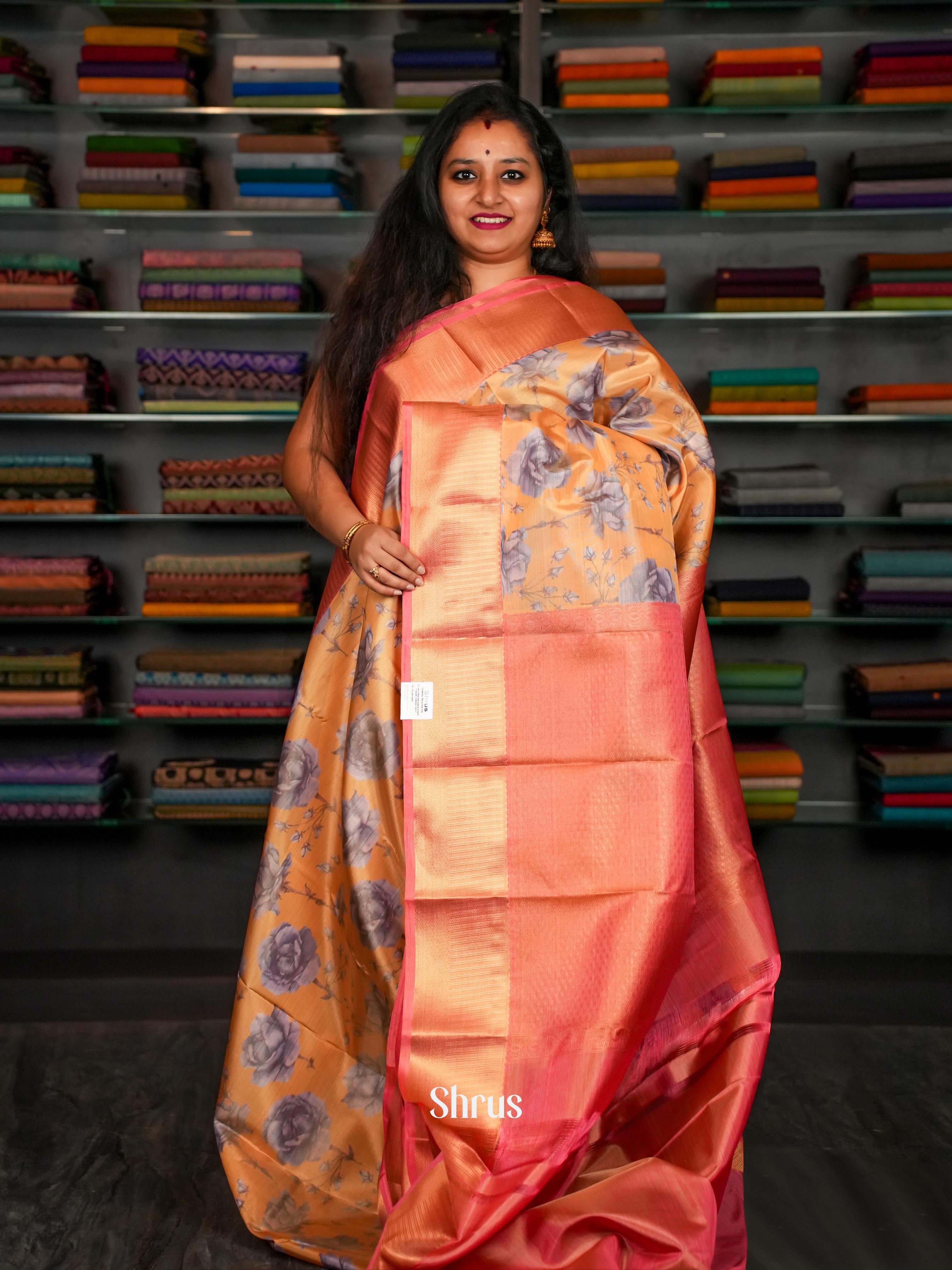 Orange & Red - Kanchipuram-halfpure Saree