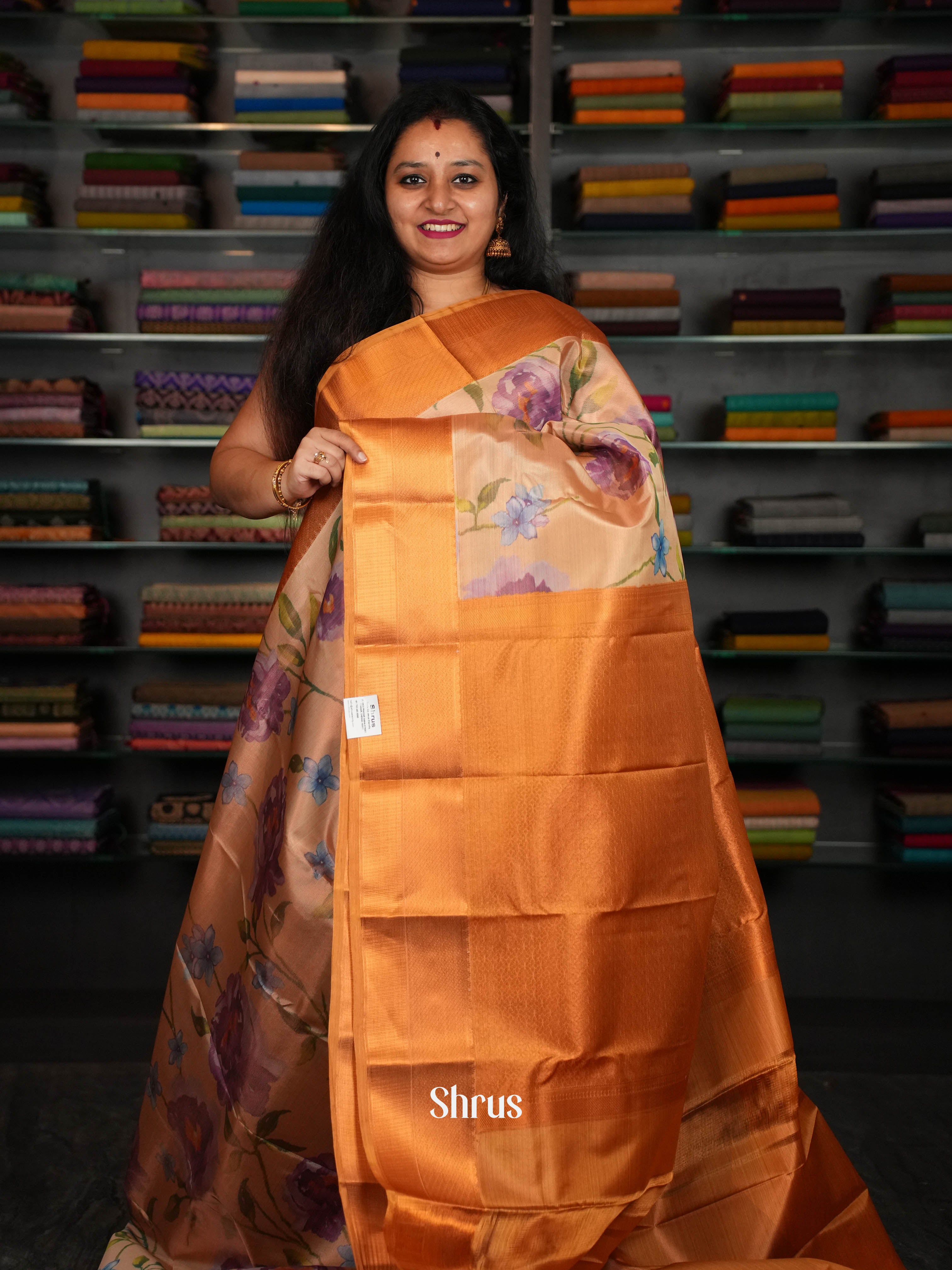 Lite orange Kanchipuram-halfpure Saree