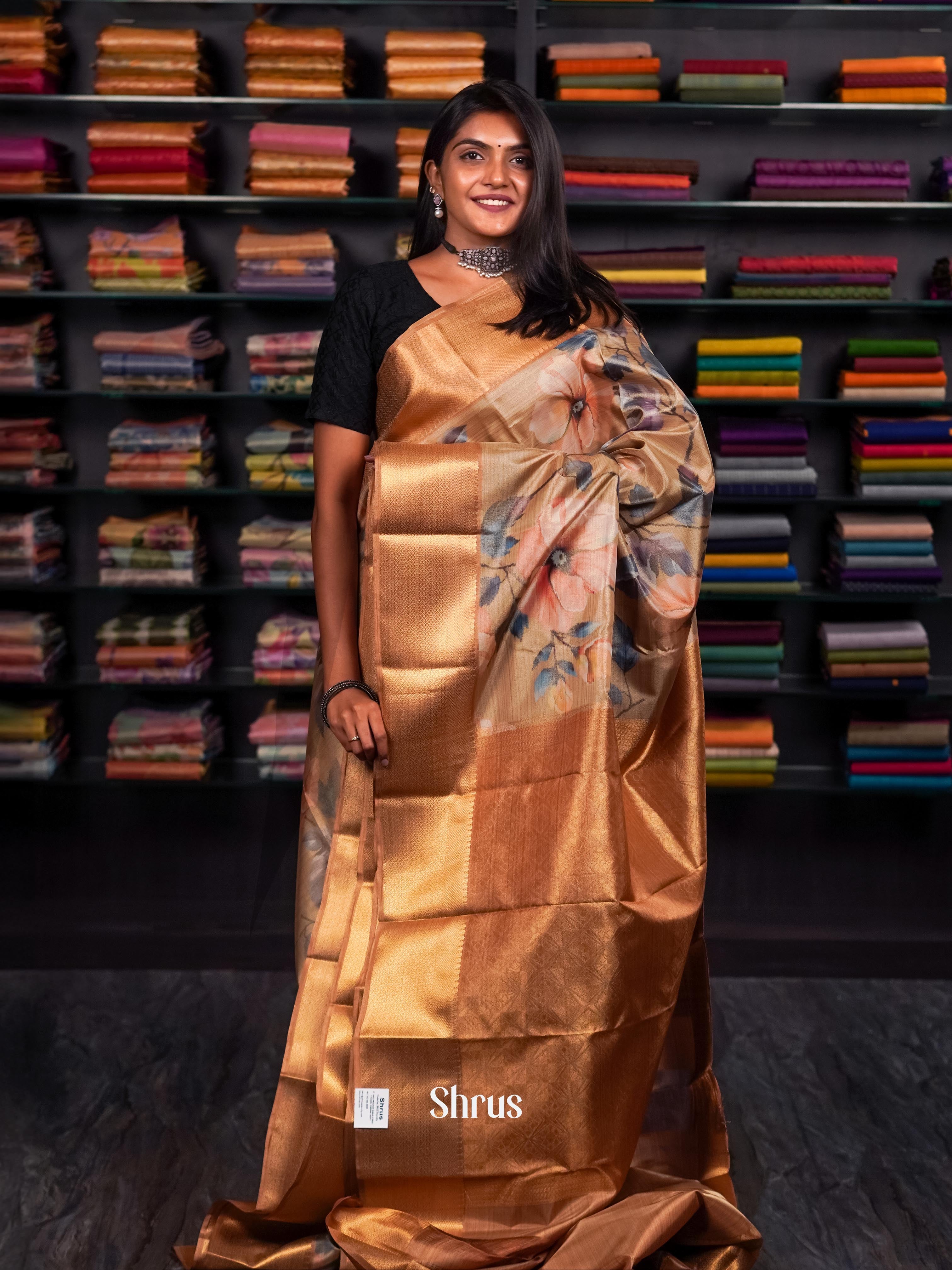 Gold (double shade) - Kanchipuram-halfpure saree