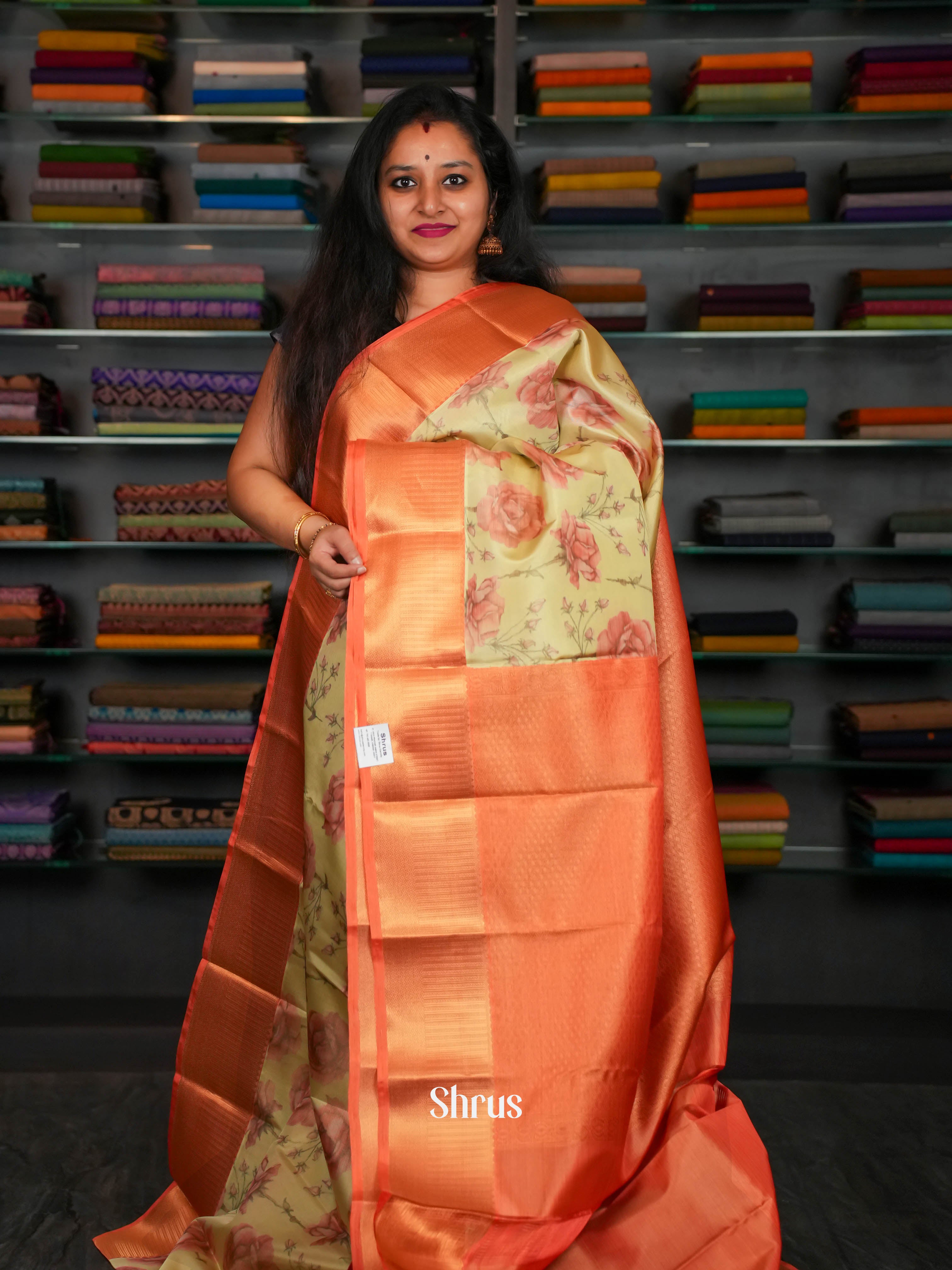 Lime yellow - Kanchipuram-halfpure Saree