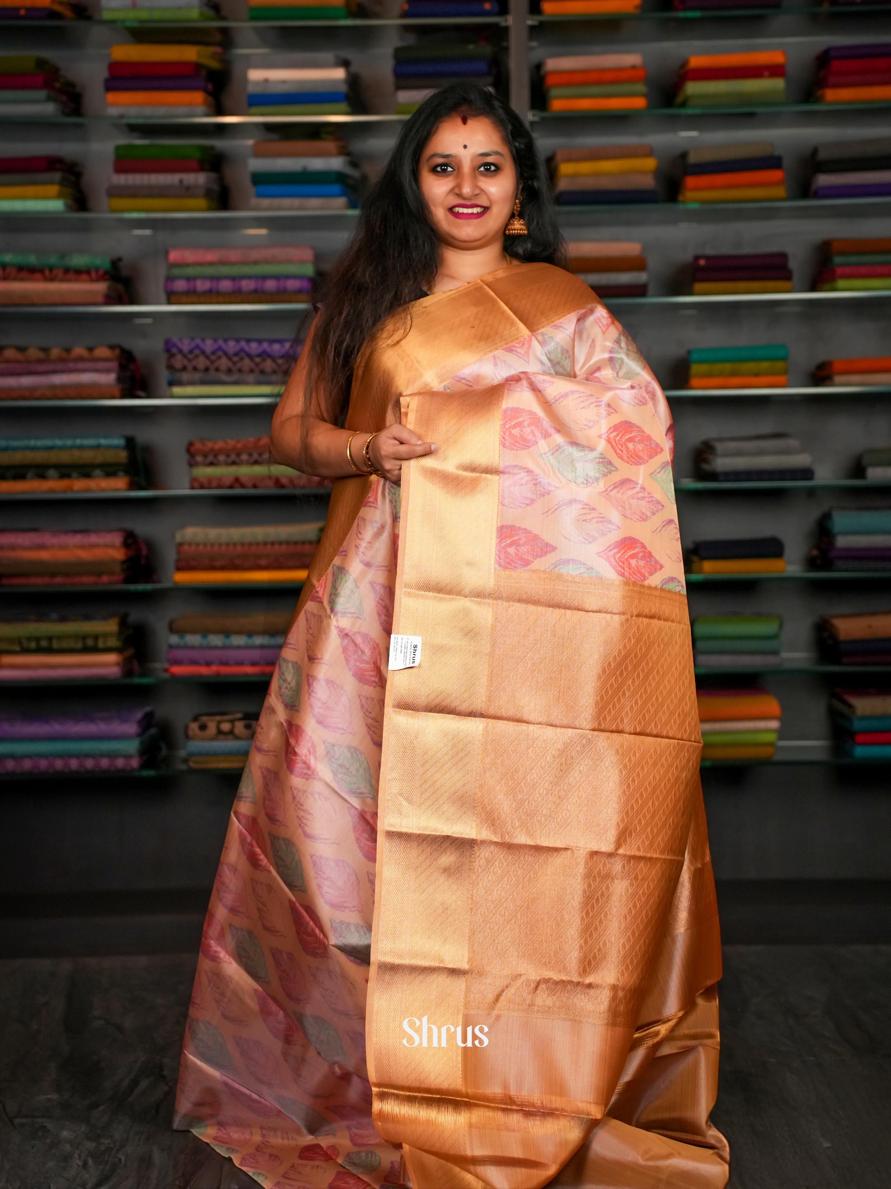 Peach Kanchipuram-halfpure Saree