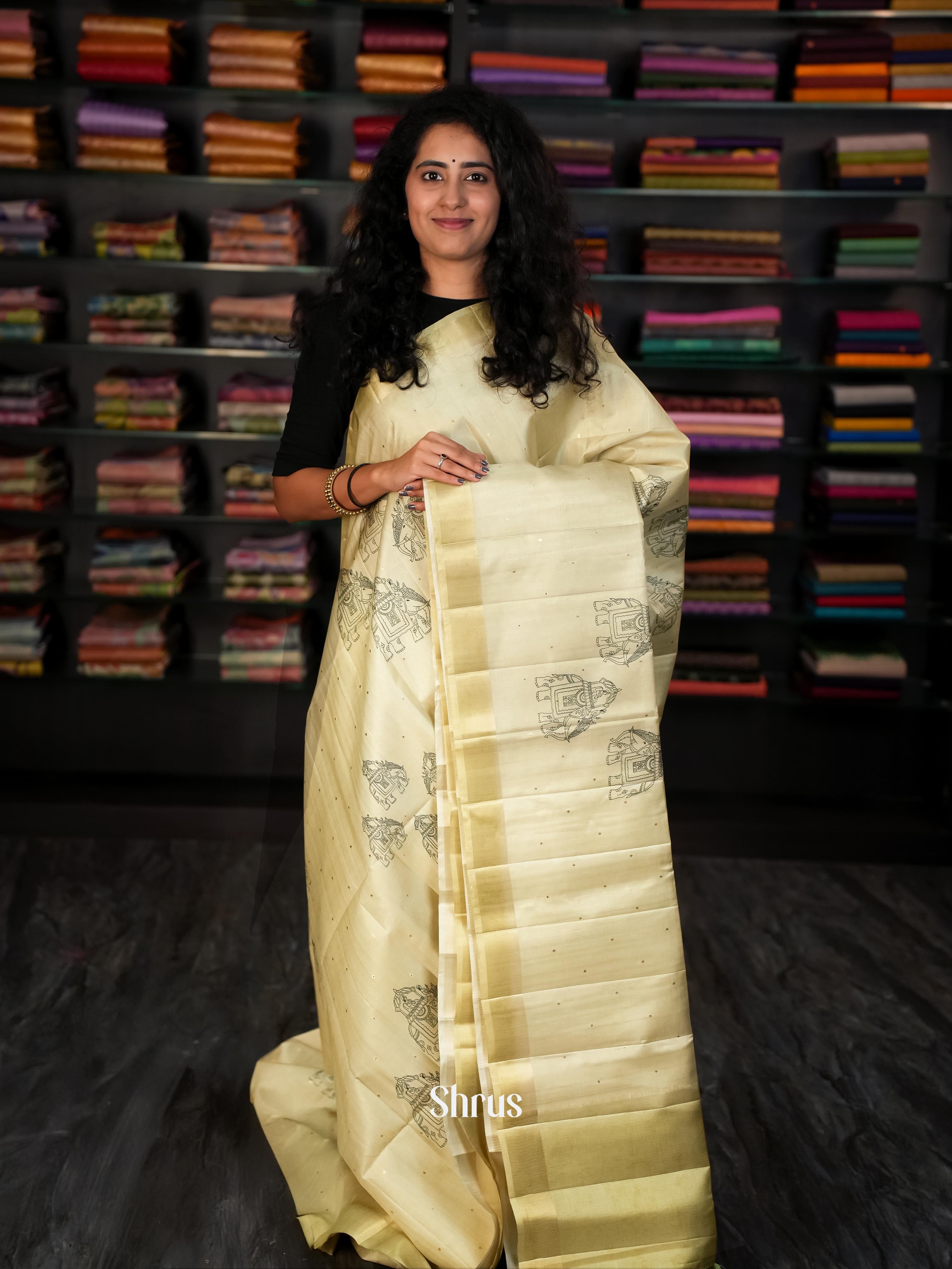 Cream - Moonga silk Saree