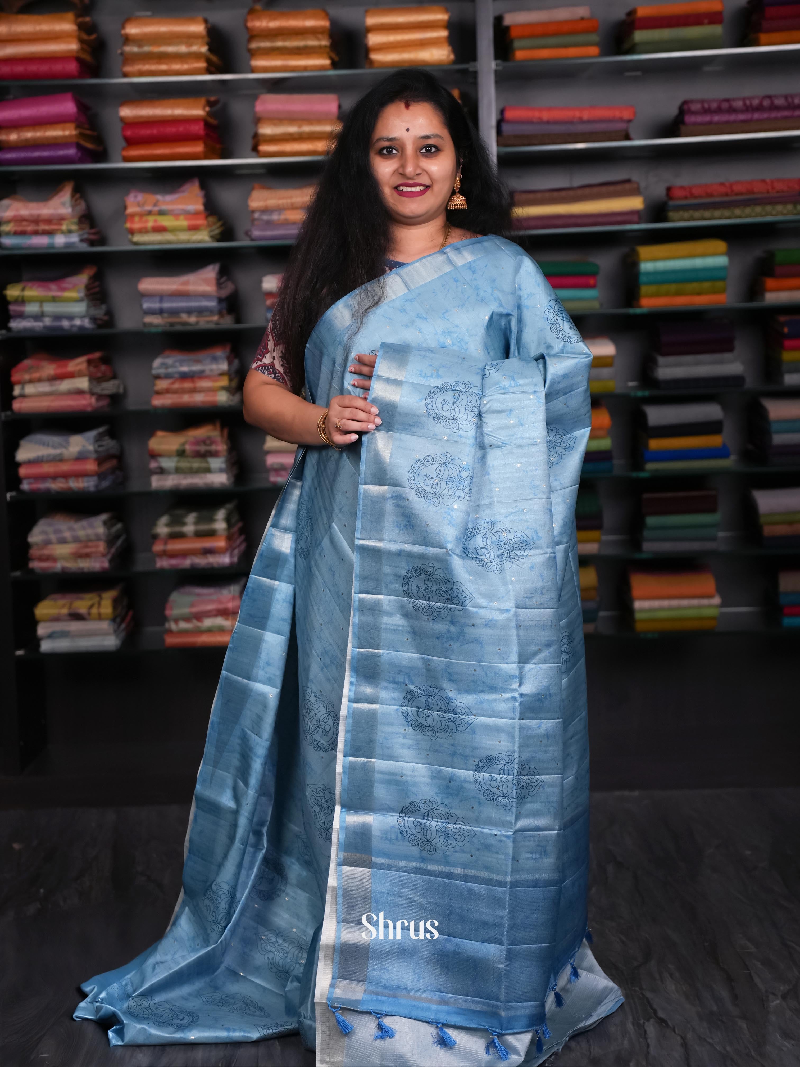 Blue - Moonga Silk Saree