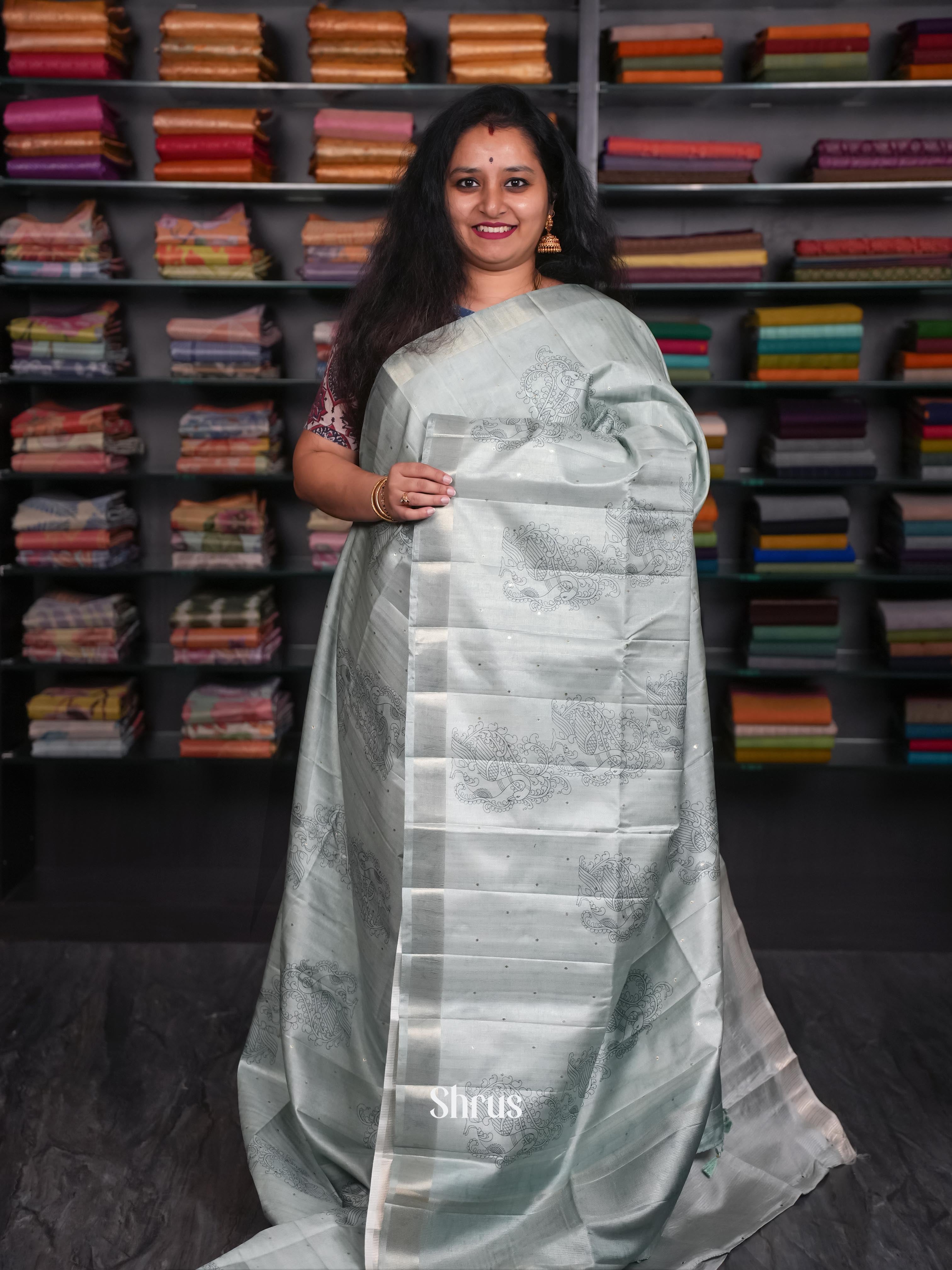 Grey - Moonga Silk Saree