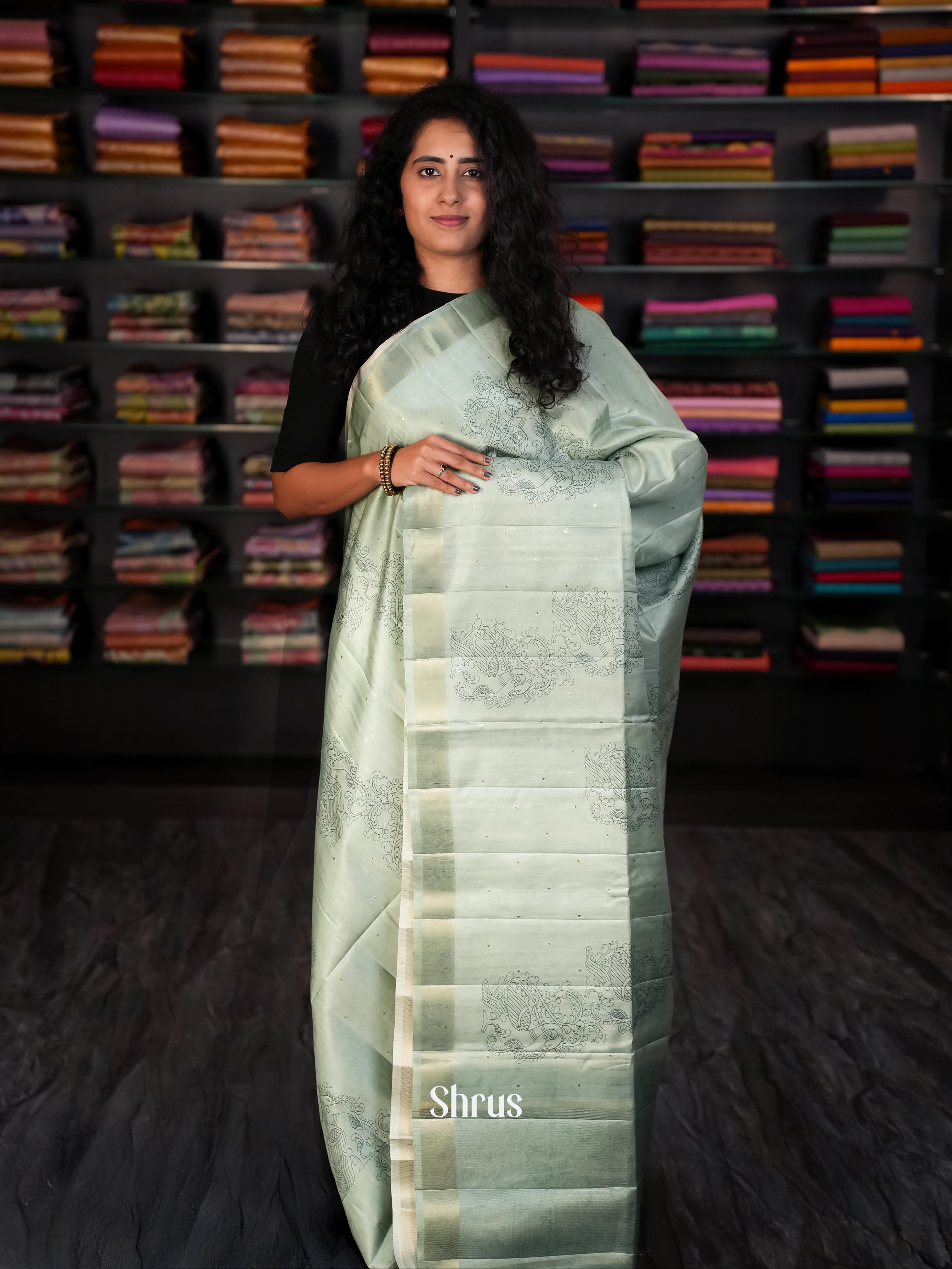 Grey - Moonga Silk Saree