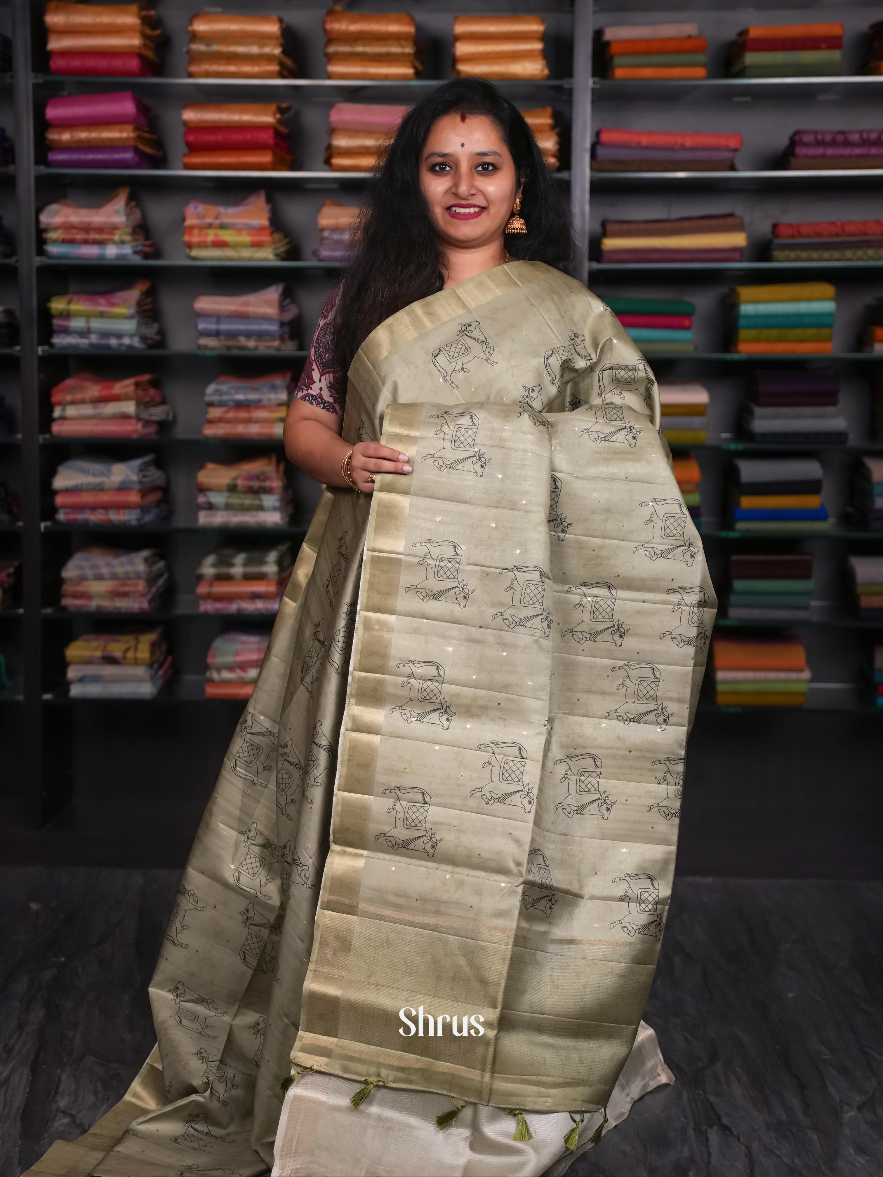 Grey - Moonga Silk Saree