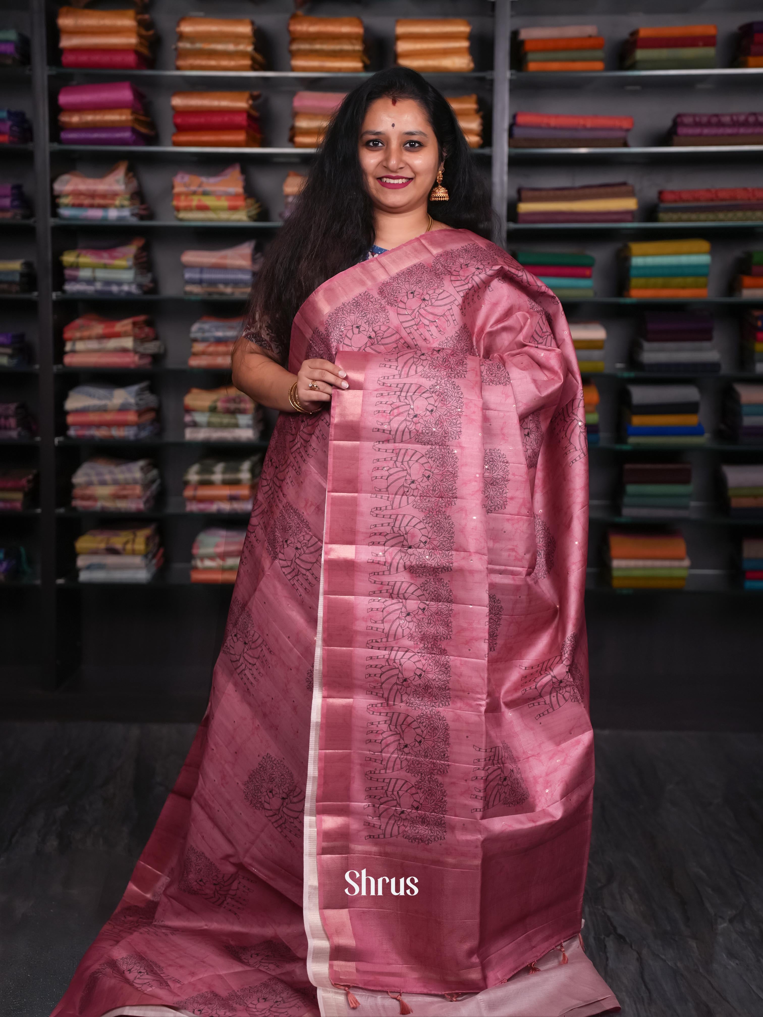 Pink - Moonga Silk Saree