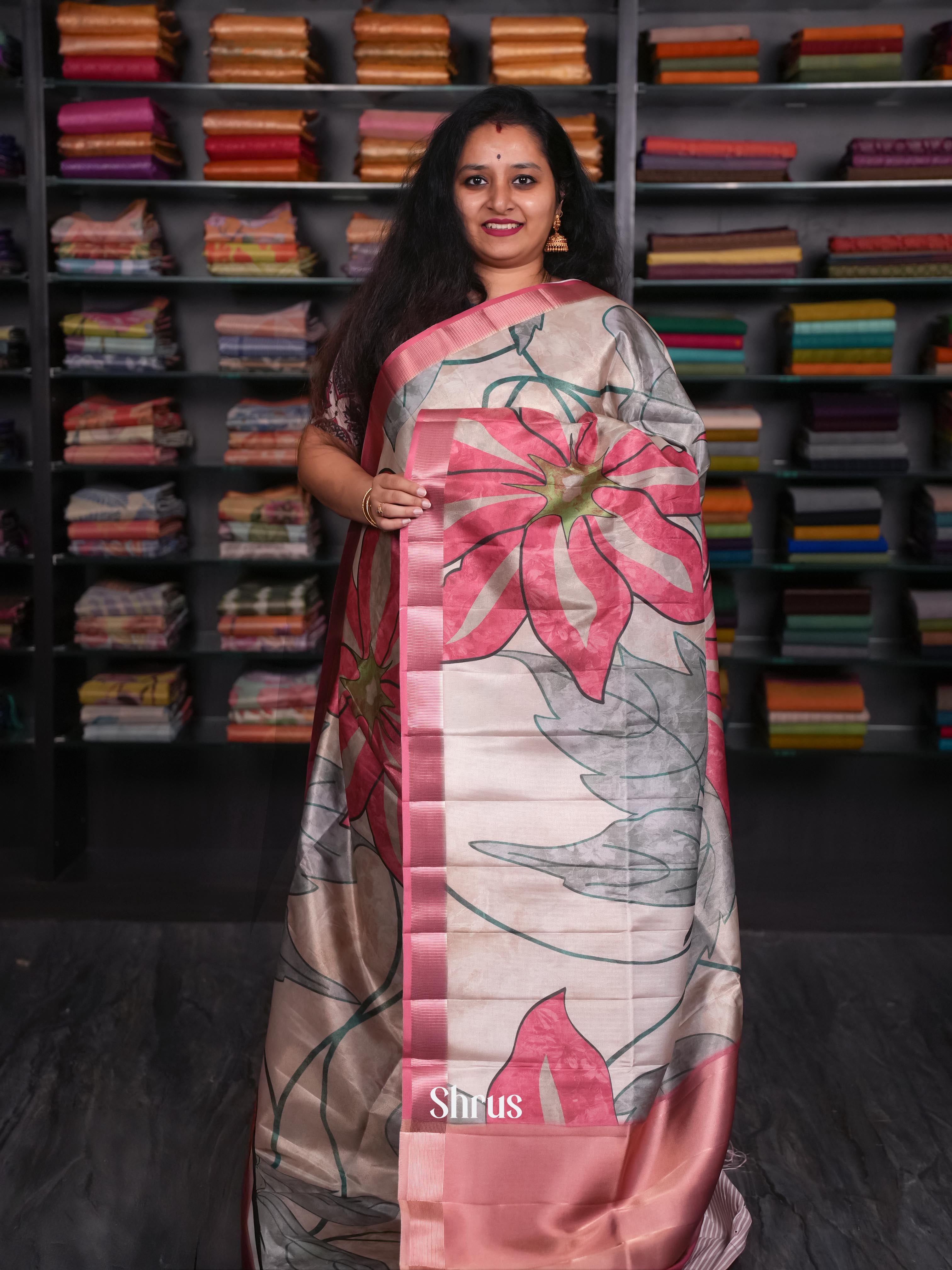 Grey & Pink- Moonga Silk Saree