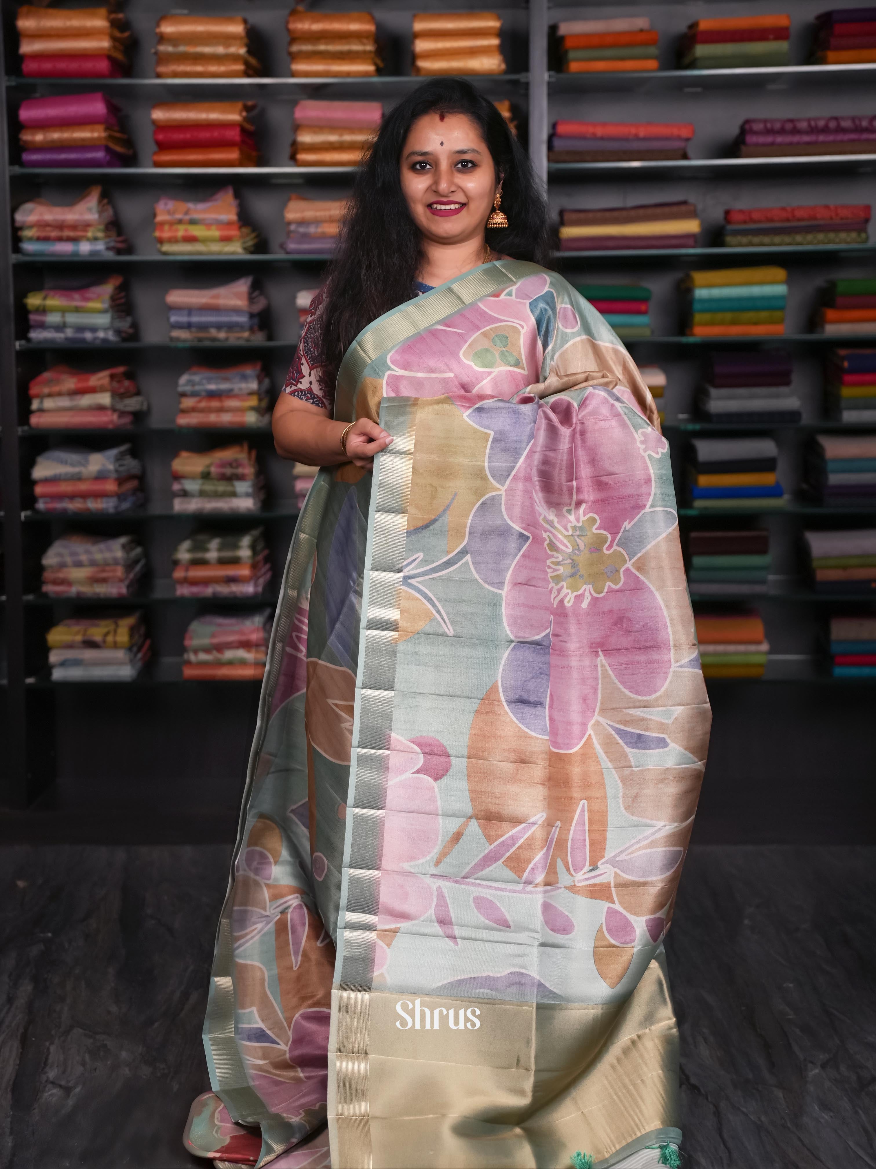 Pastel Green & Purple - Moonga Silk Saree