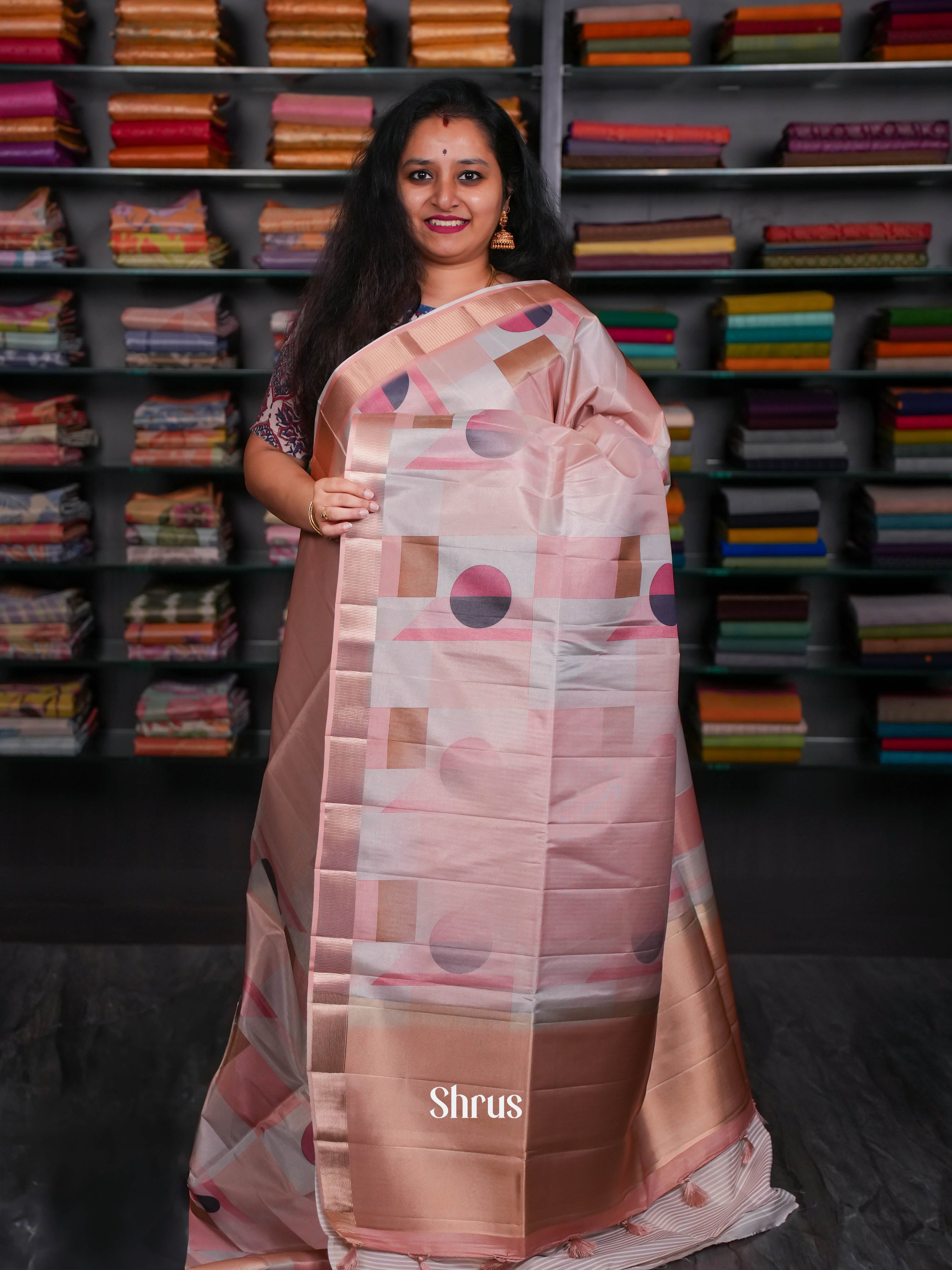 Grey & Pink - Moonga Silk Saree