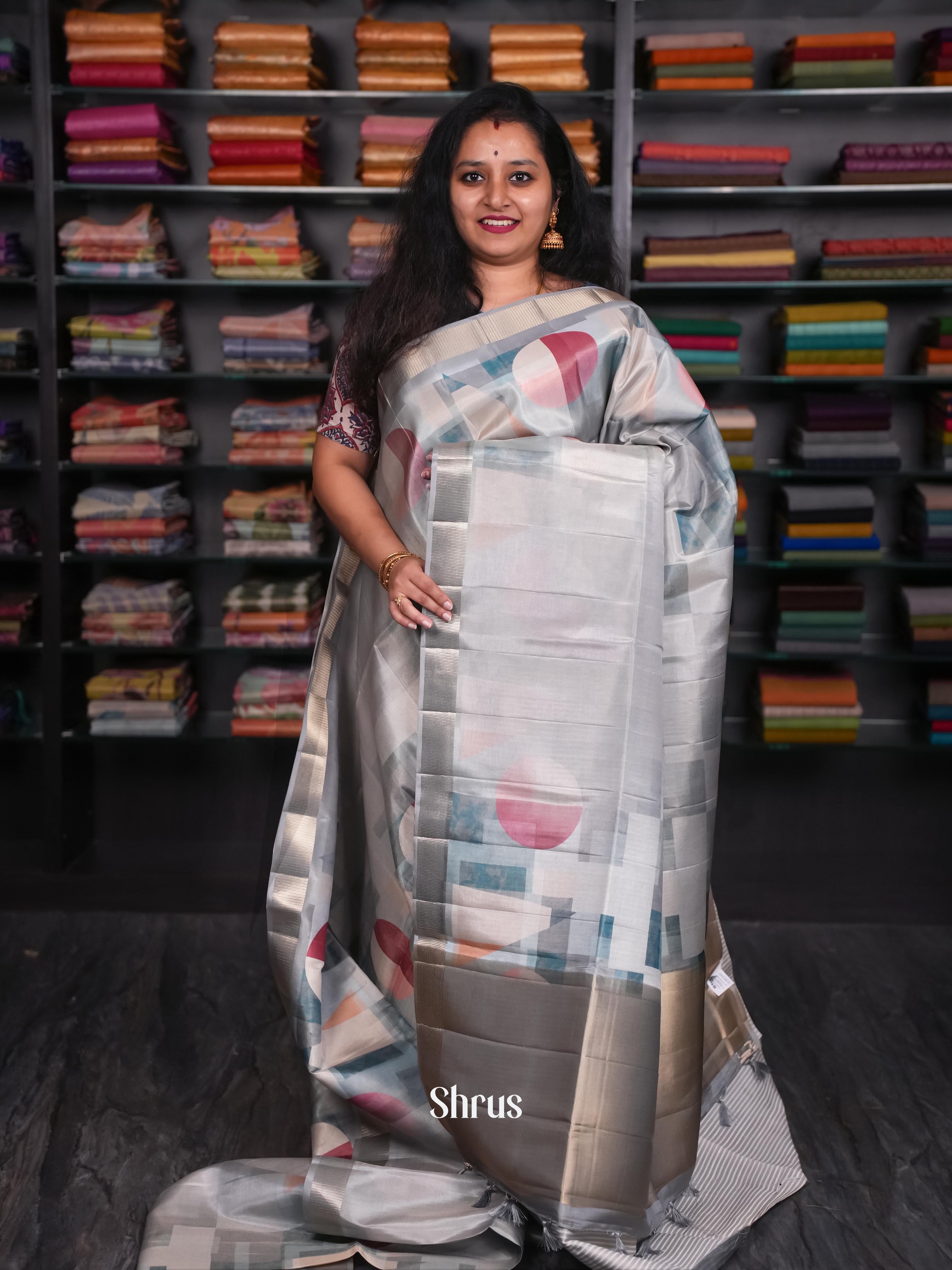 Grey - Moonga Silk Saree