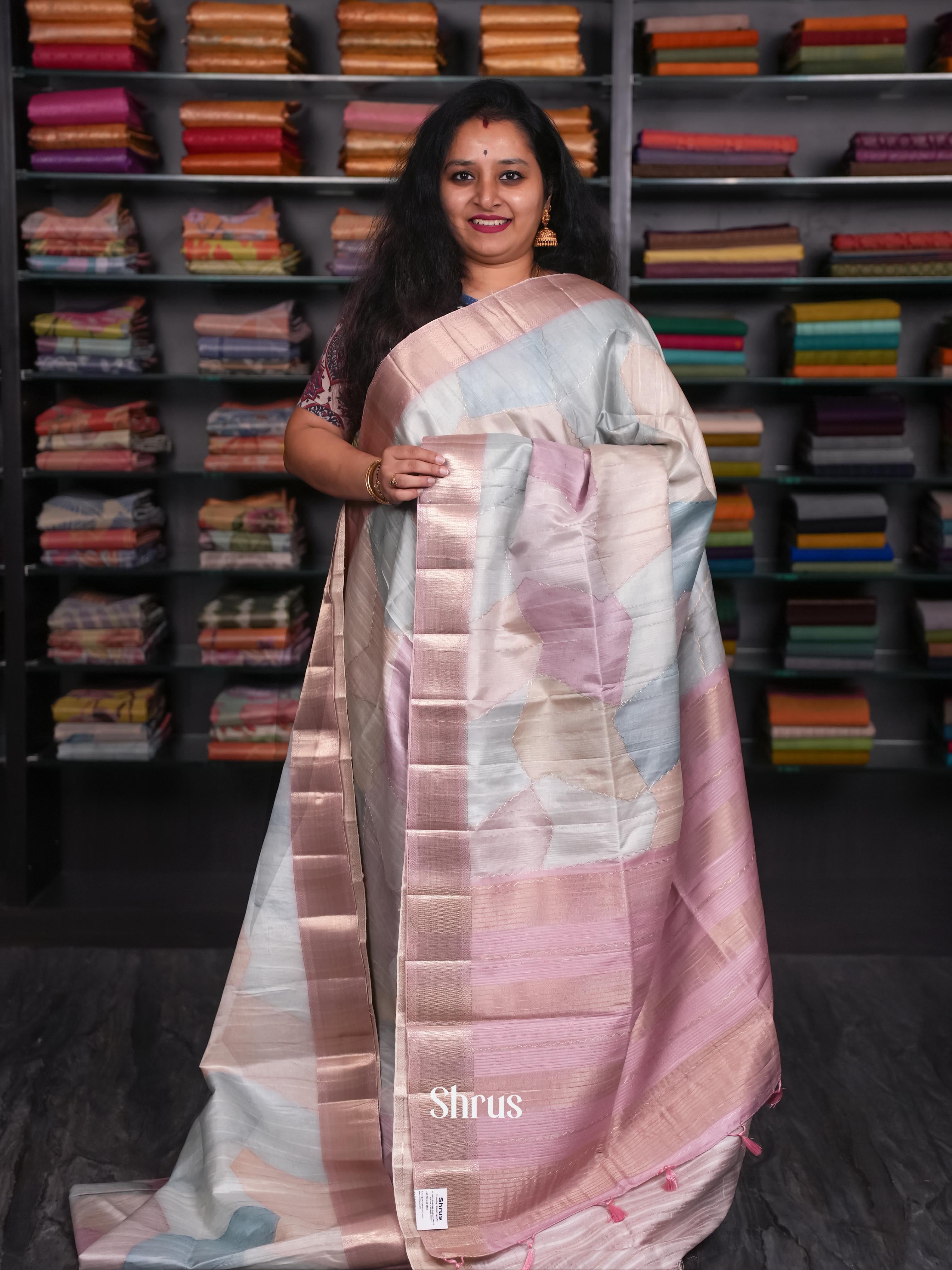 Multicolor &  Pink - Moonga Silk Saree