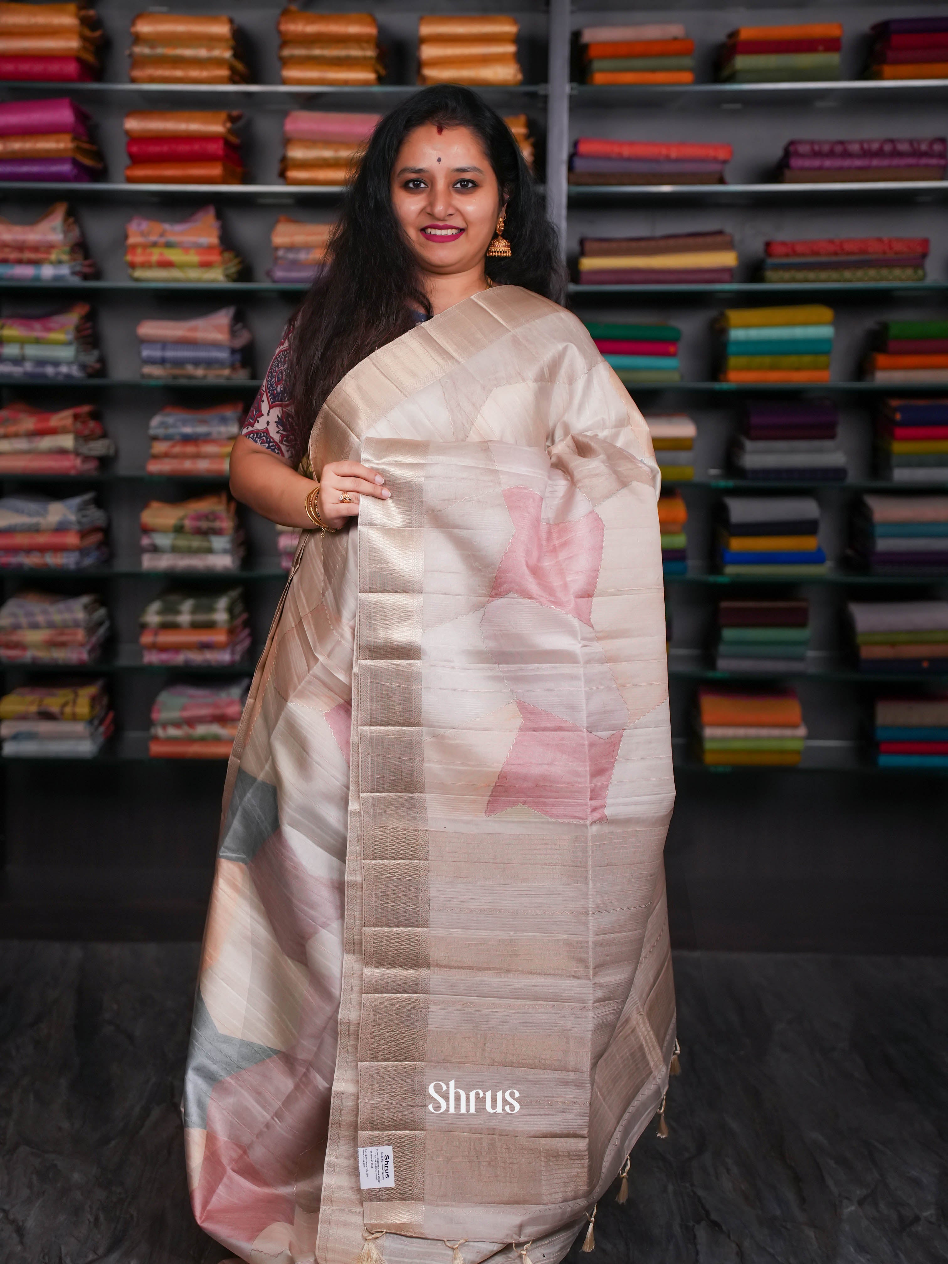 Multicolor & Grey- Moonga Silk Saree