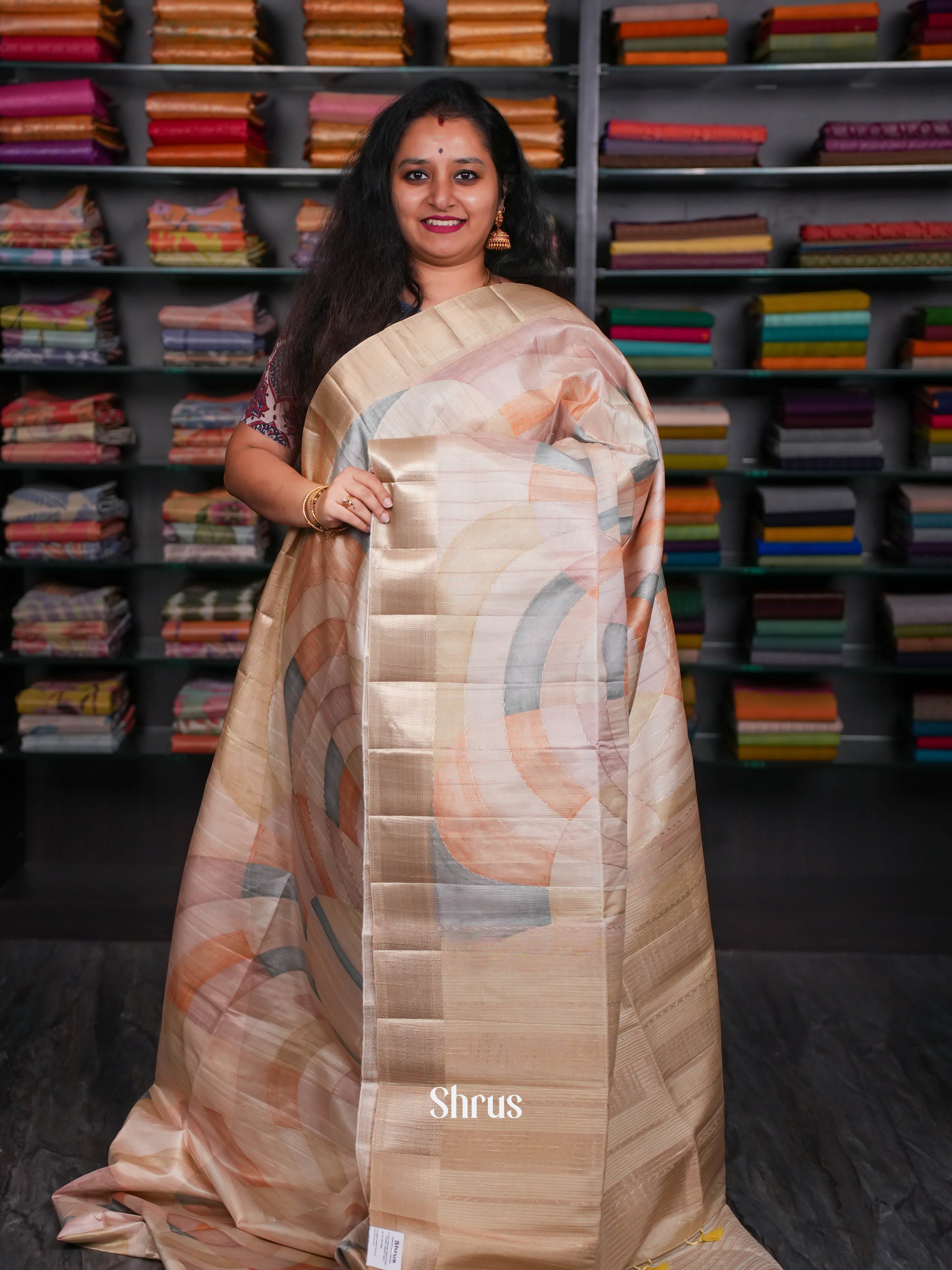 Biege - Moonga Silk Saree