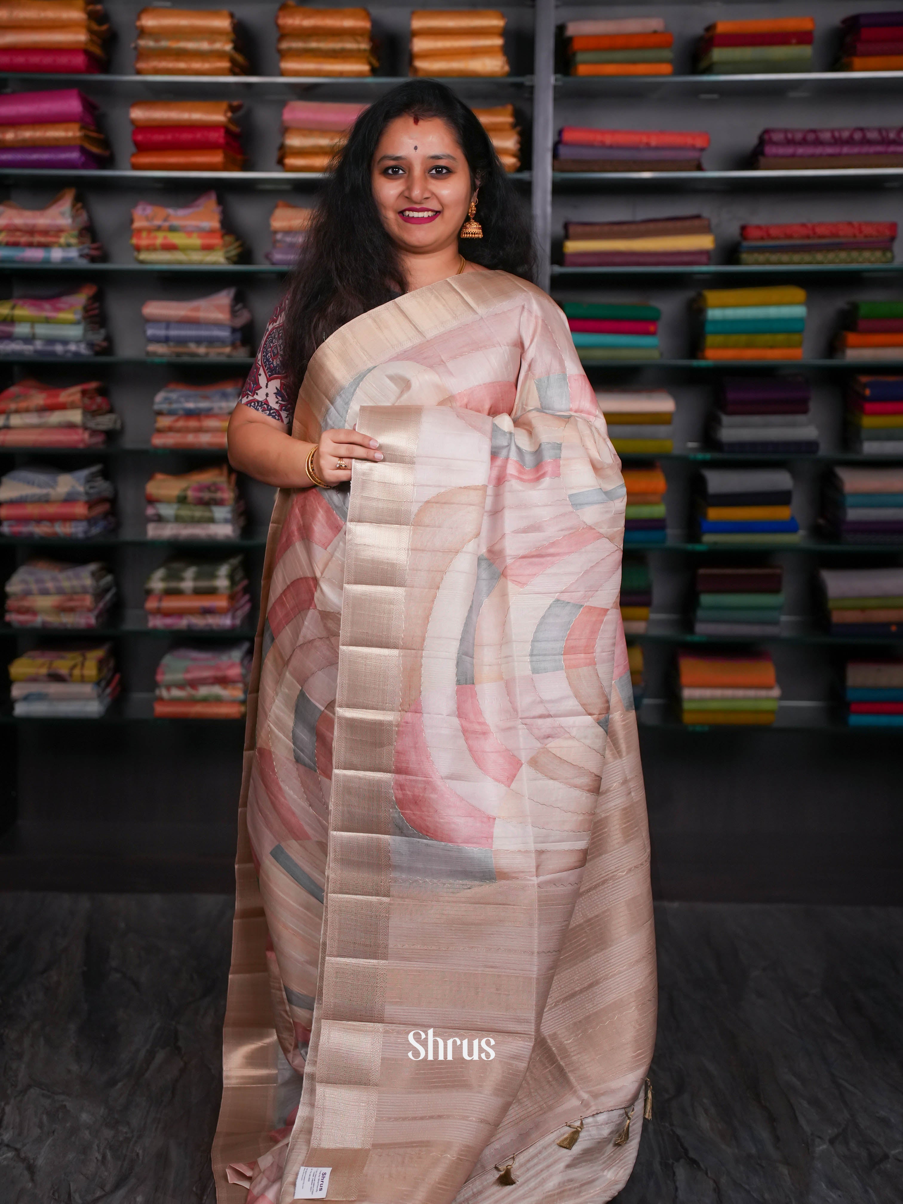 Peach - Moonga Silk Saree