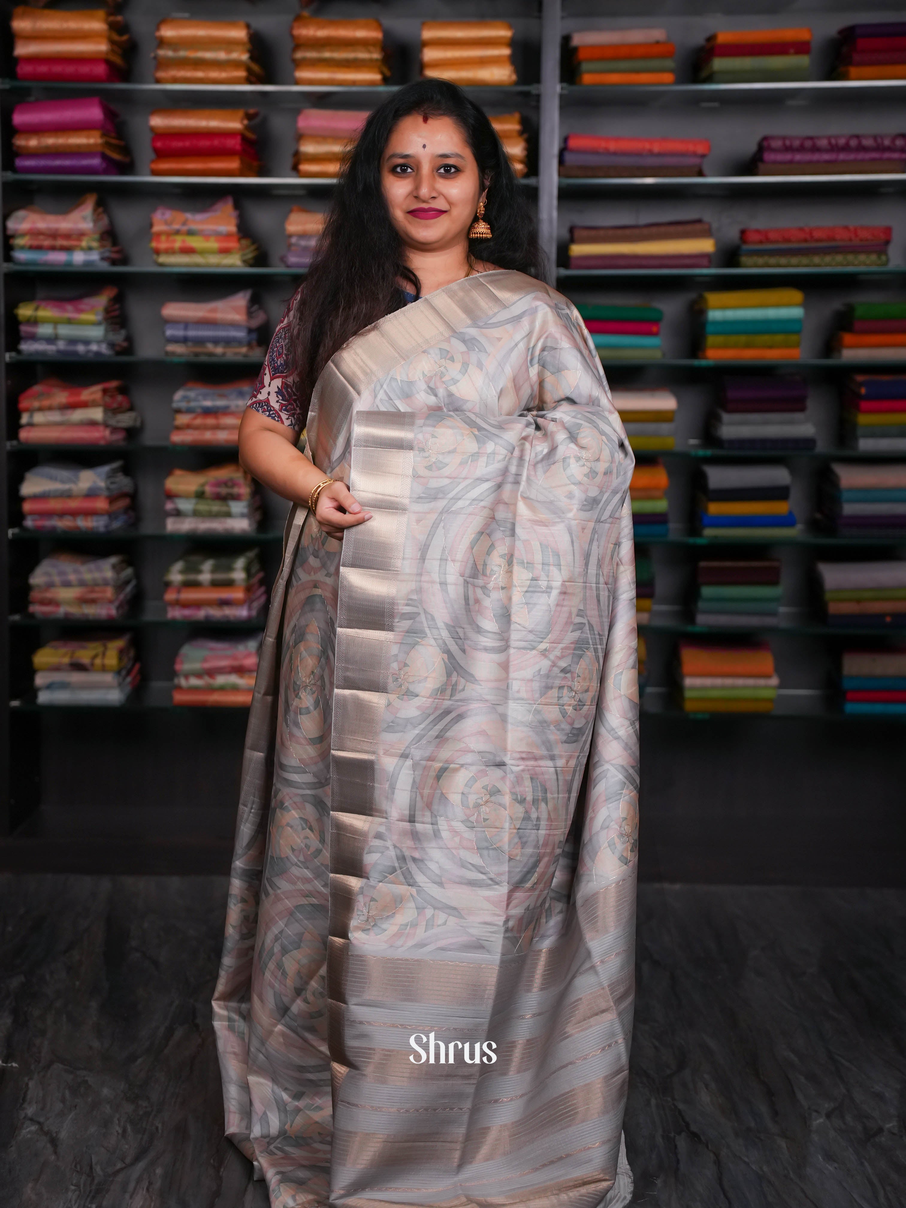 Grey  - Moonga Silk Saree