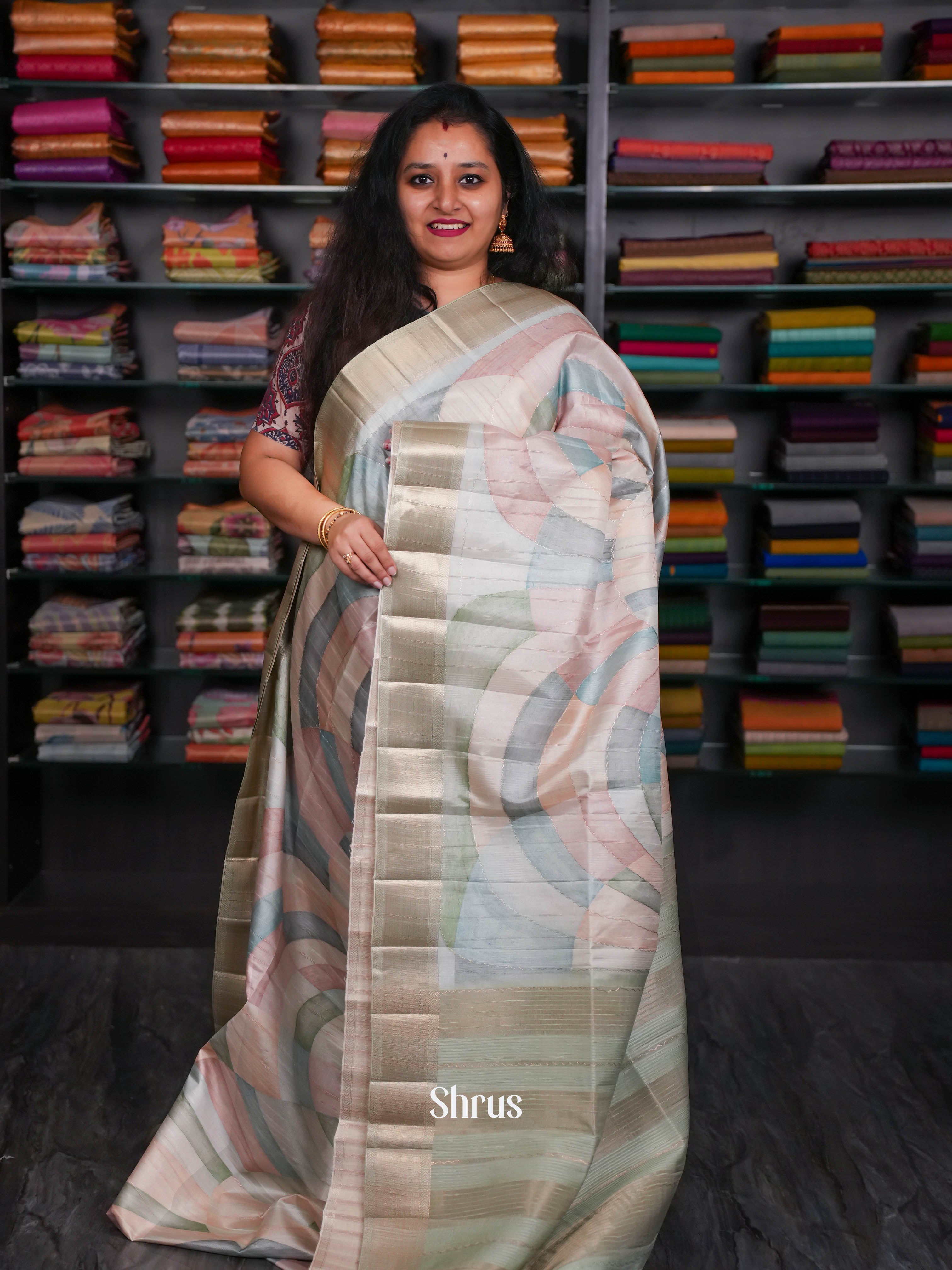 Green & Biege - Moonga Silk Saree