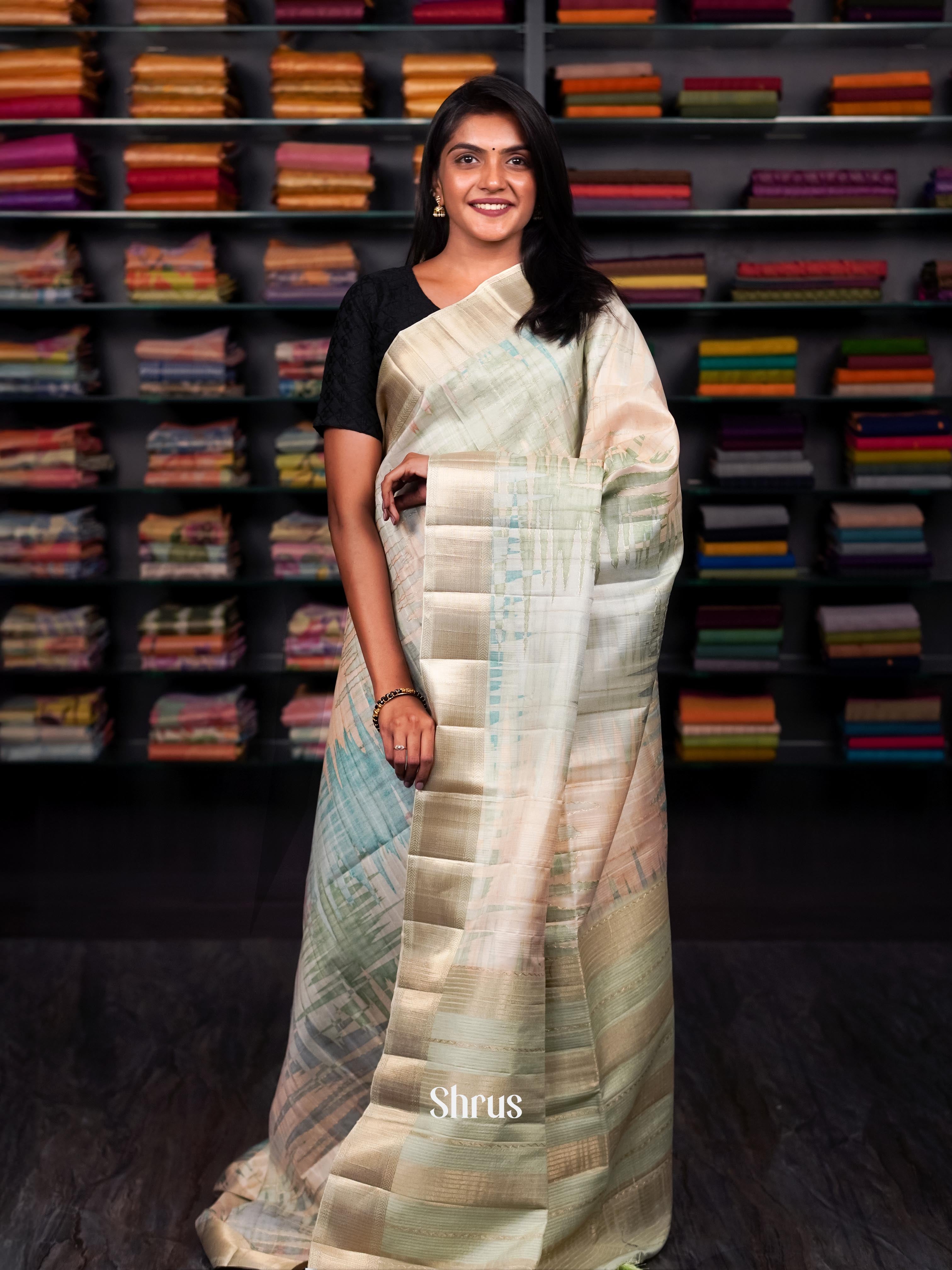 Creamy  Pista Green  - Moonga silk Saree