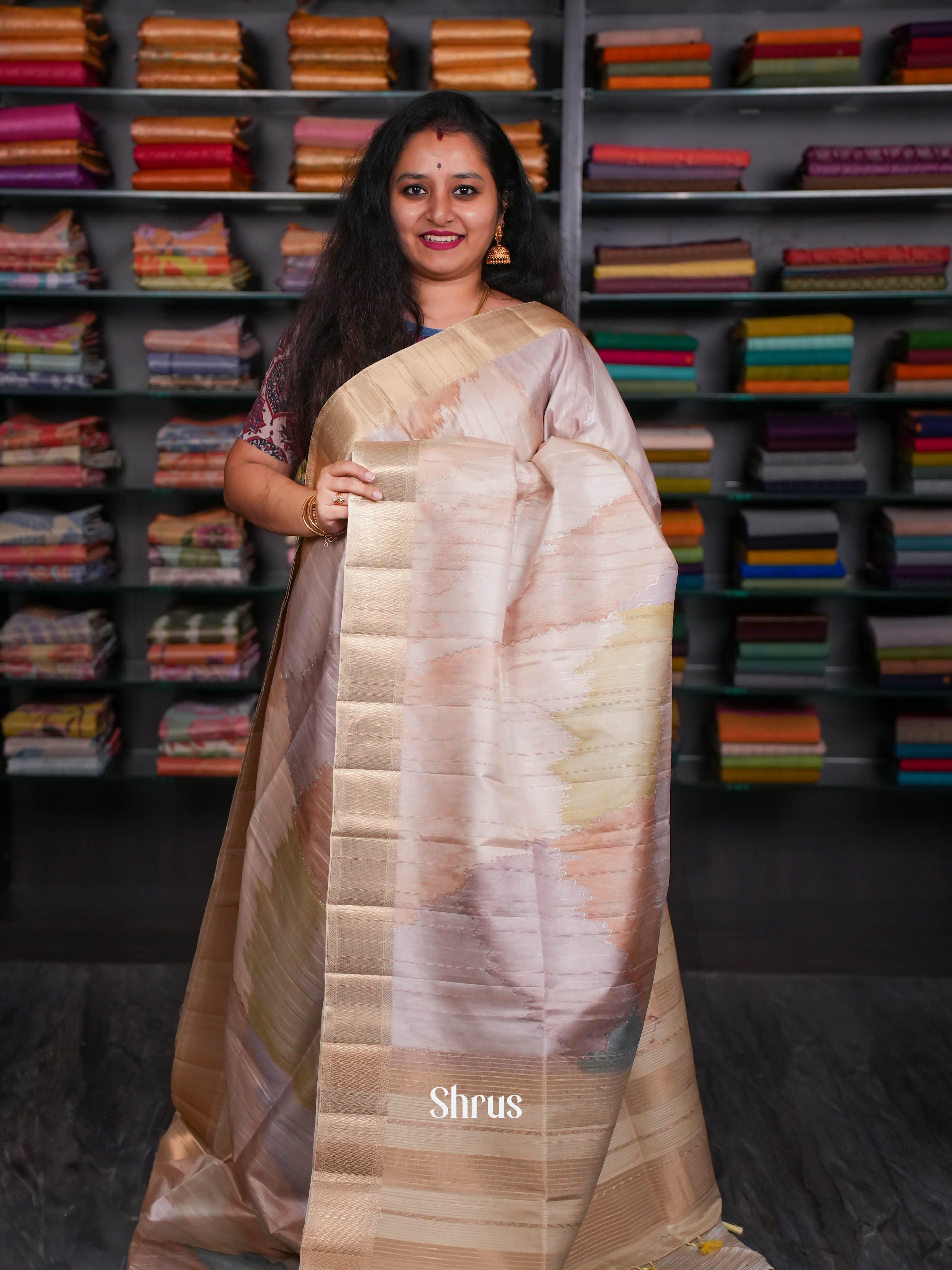 Beige - Moonga Silk Saree