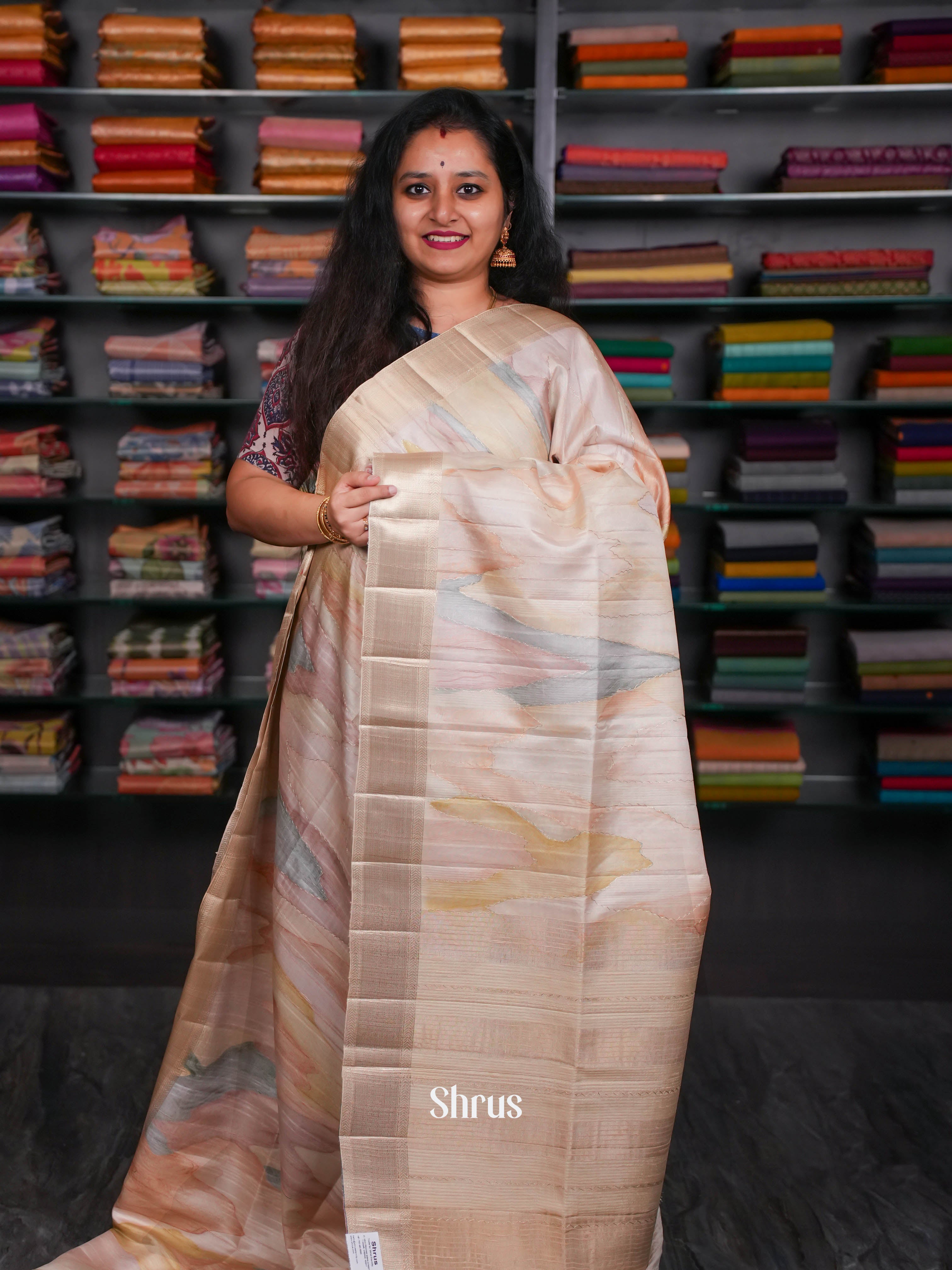 Grey and Multicolour - Moonga Silk Saree