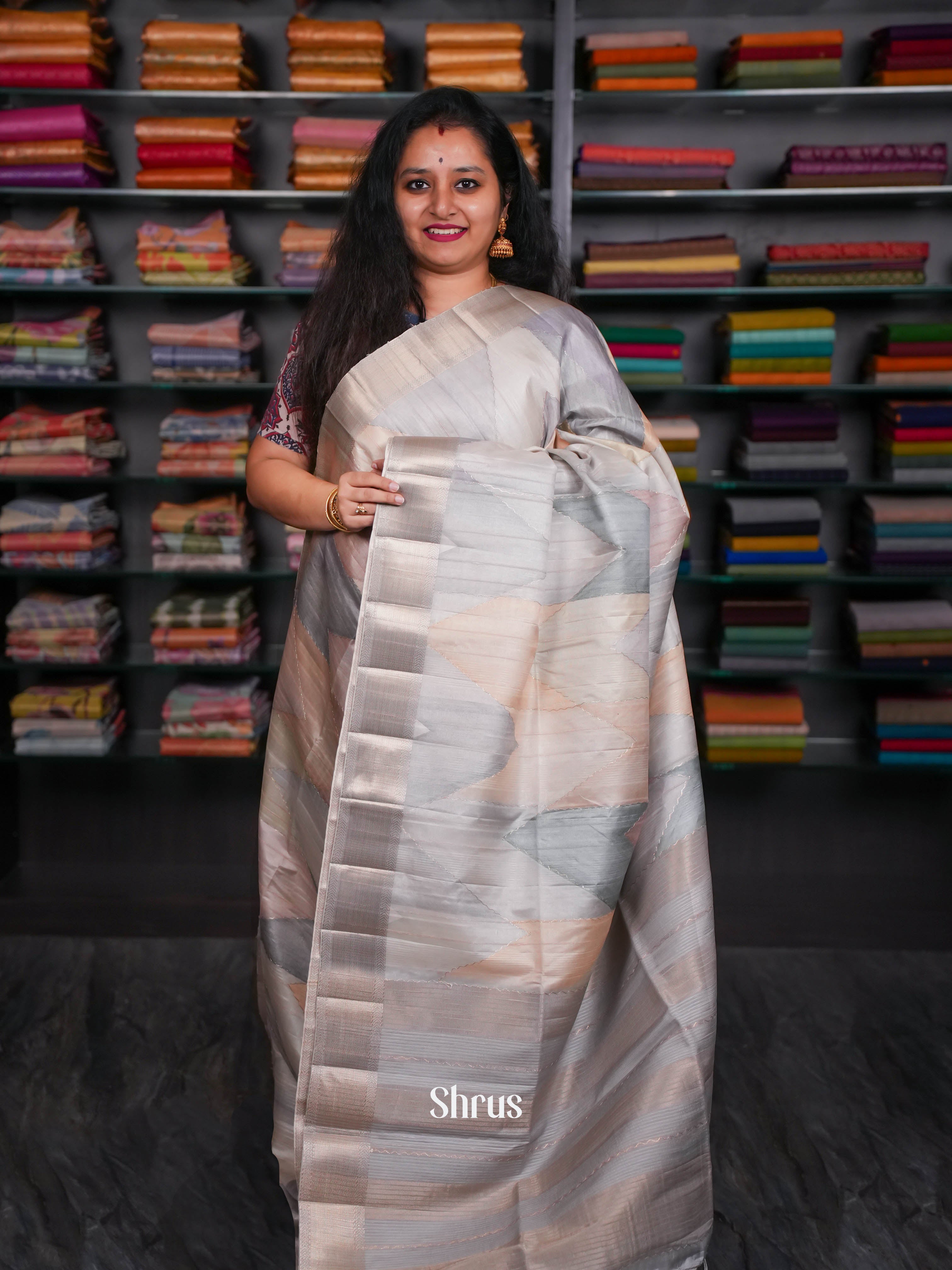 Grey - Moonga Silk Saree