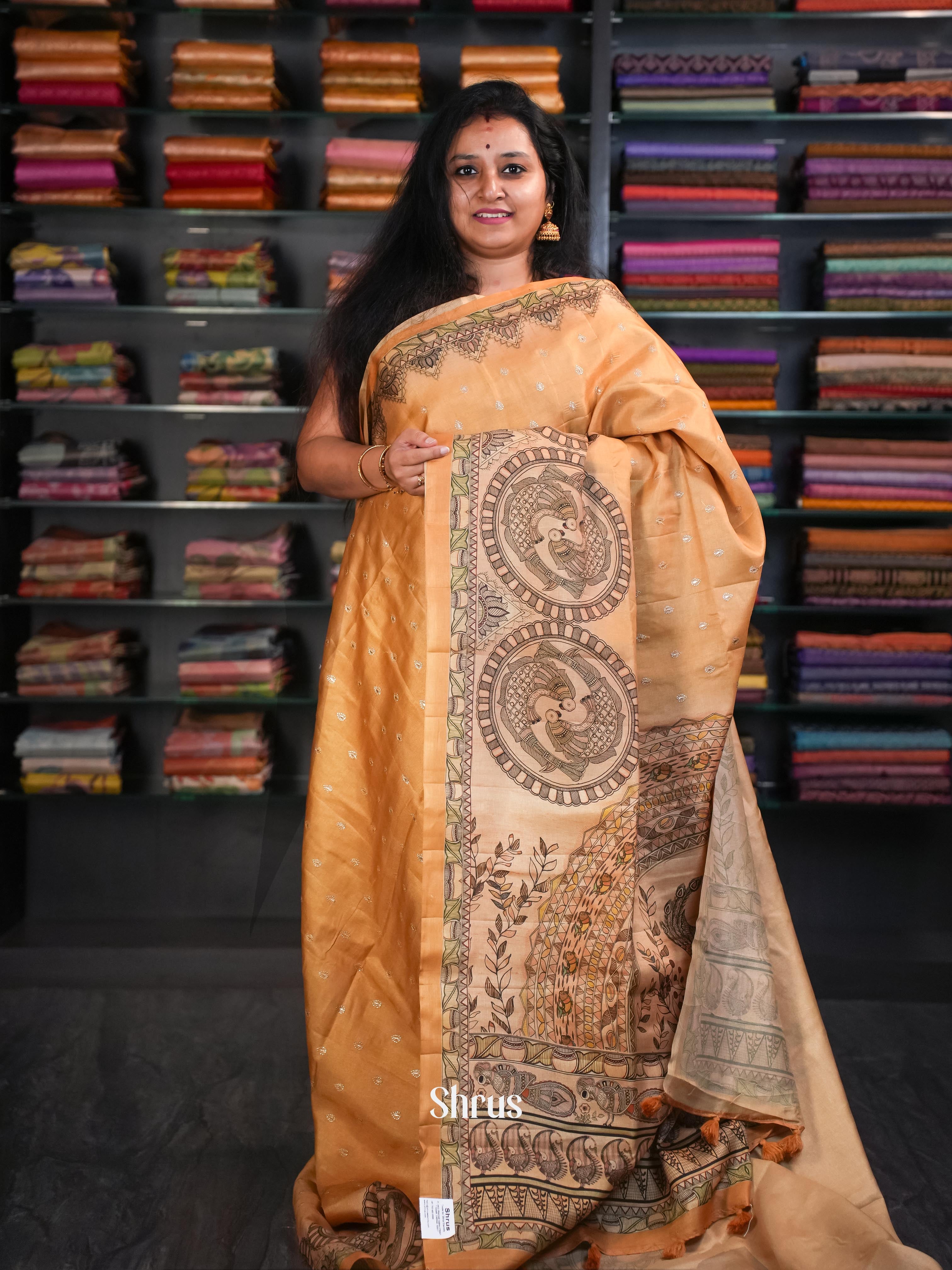 Cream Gold  - Moonga Silk Saree