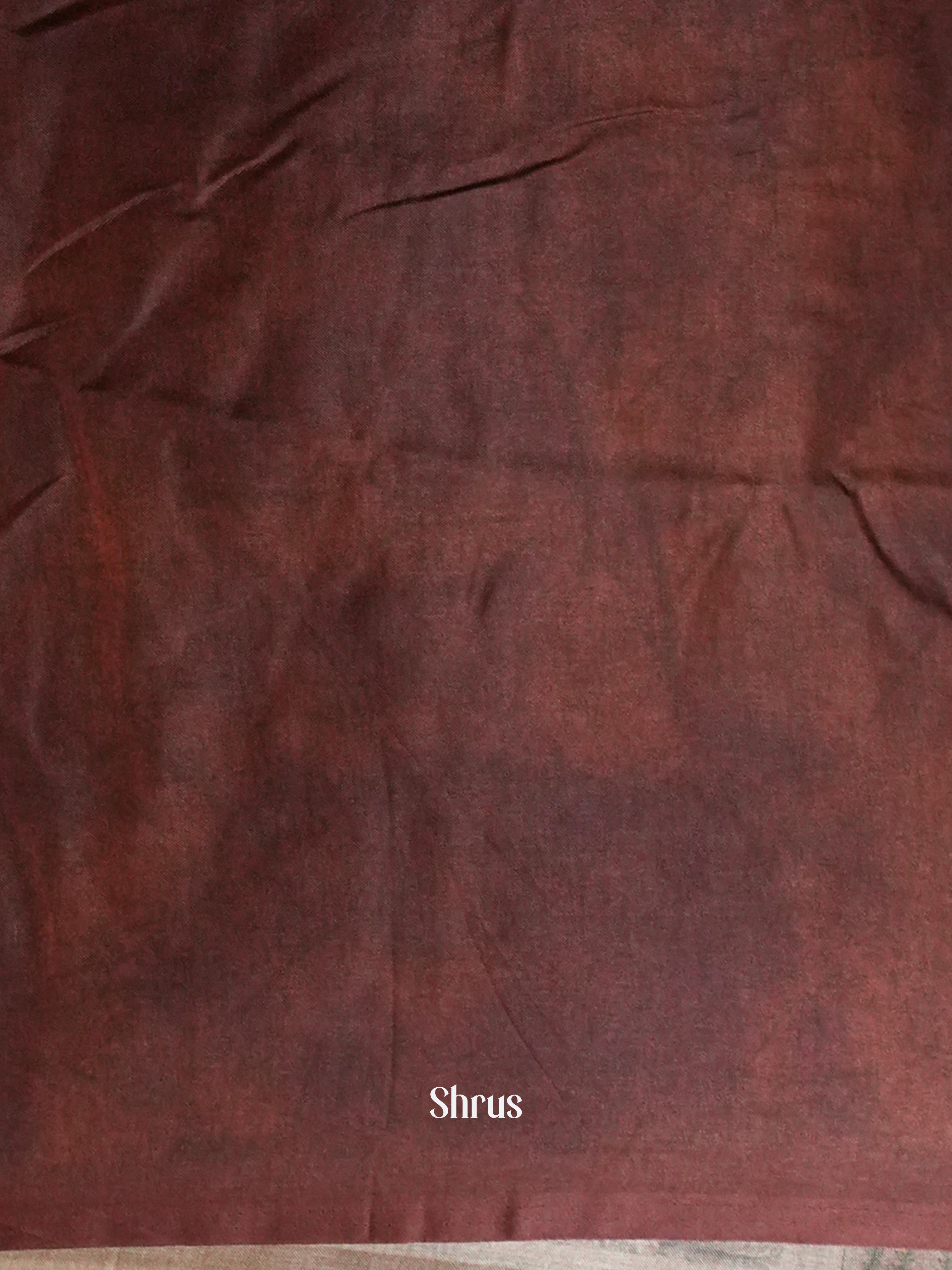 Dark Cream & Brown  - Moonga Silk Saree