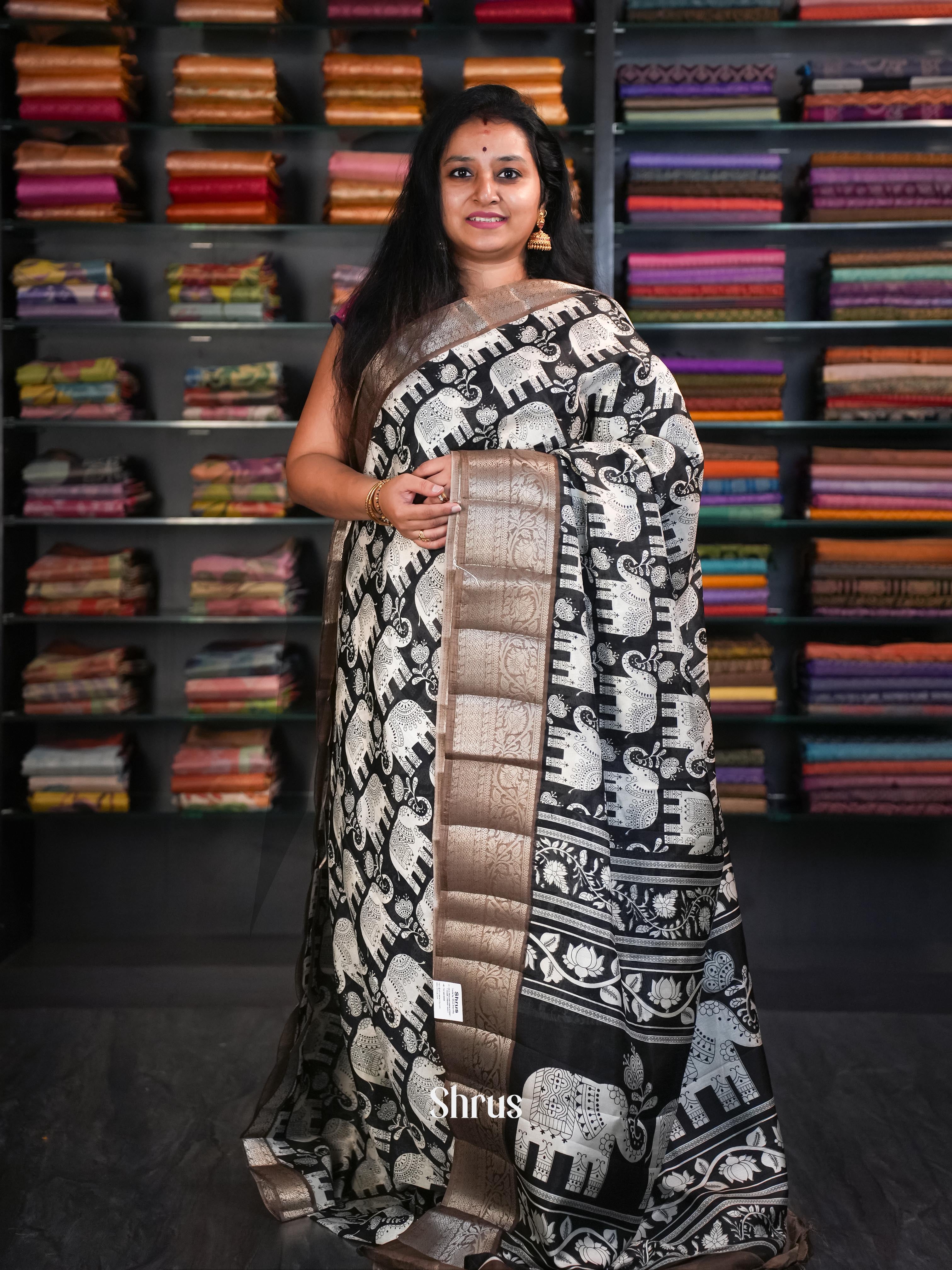 Black & Brown  - Semi Tussar Saree