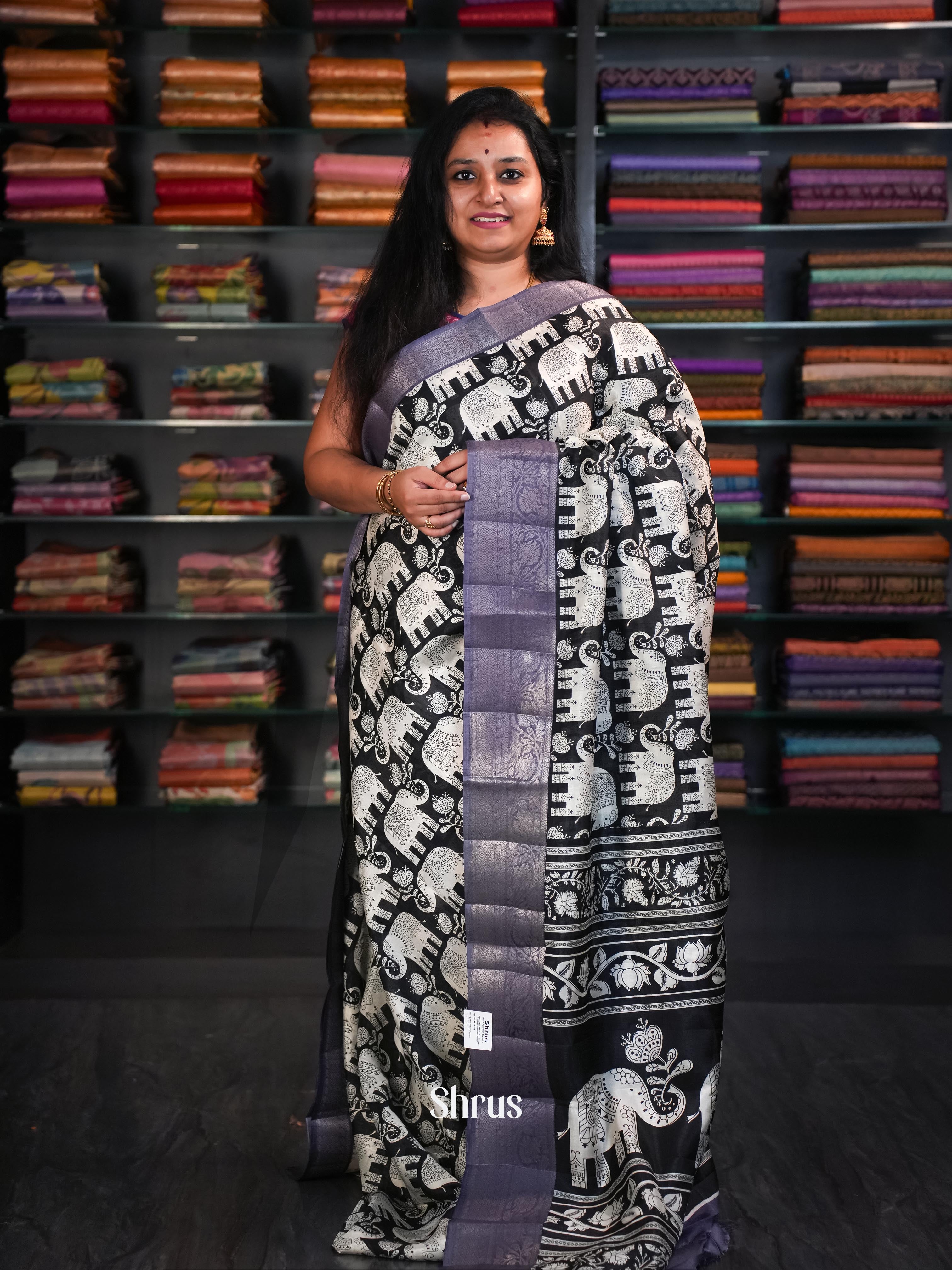 Black & Violet - Semi Tussar Saree