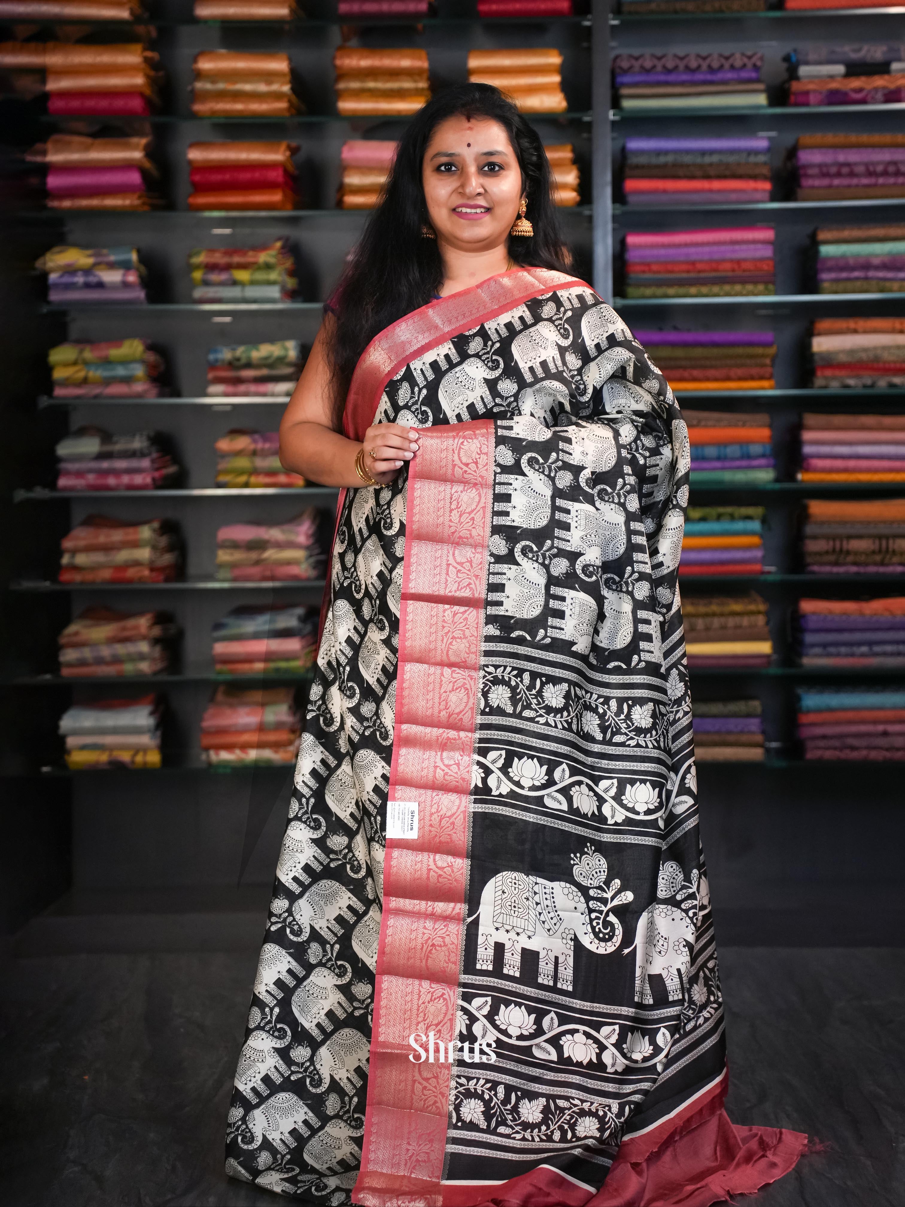 Black & Maroon - Semi Tussar Saree