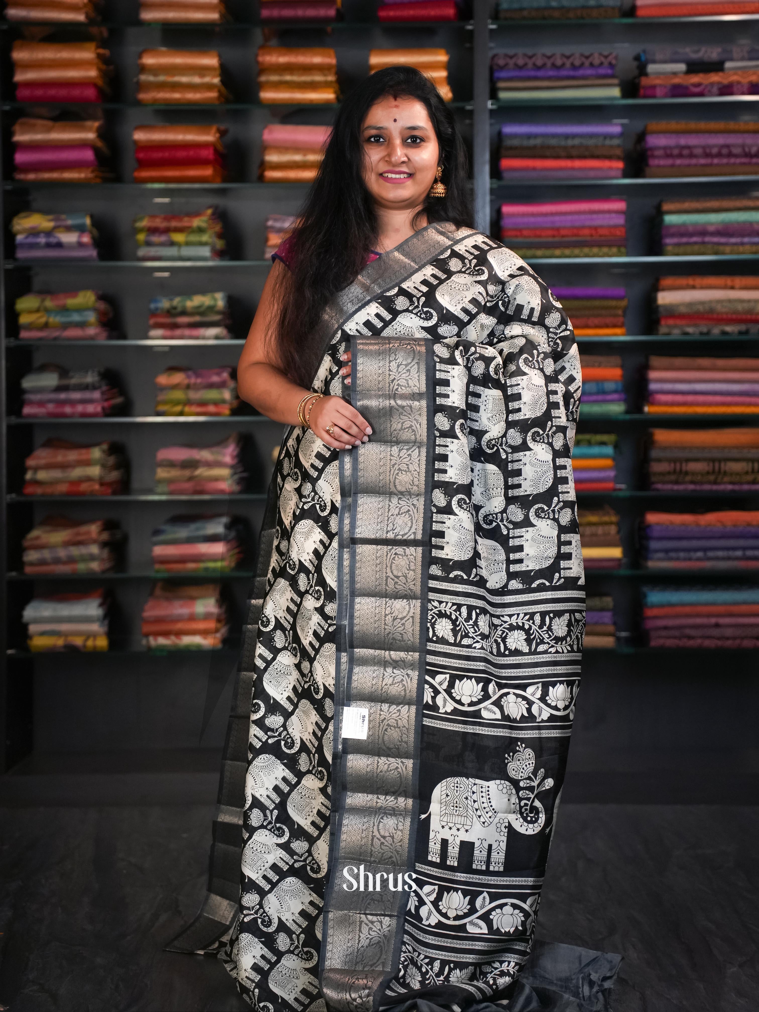 Black & Grey  - Semi Tussar Saree