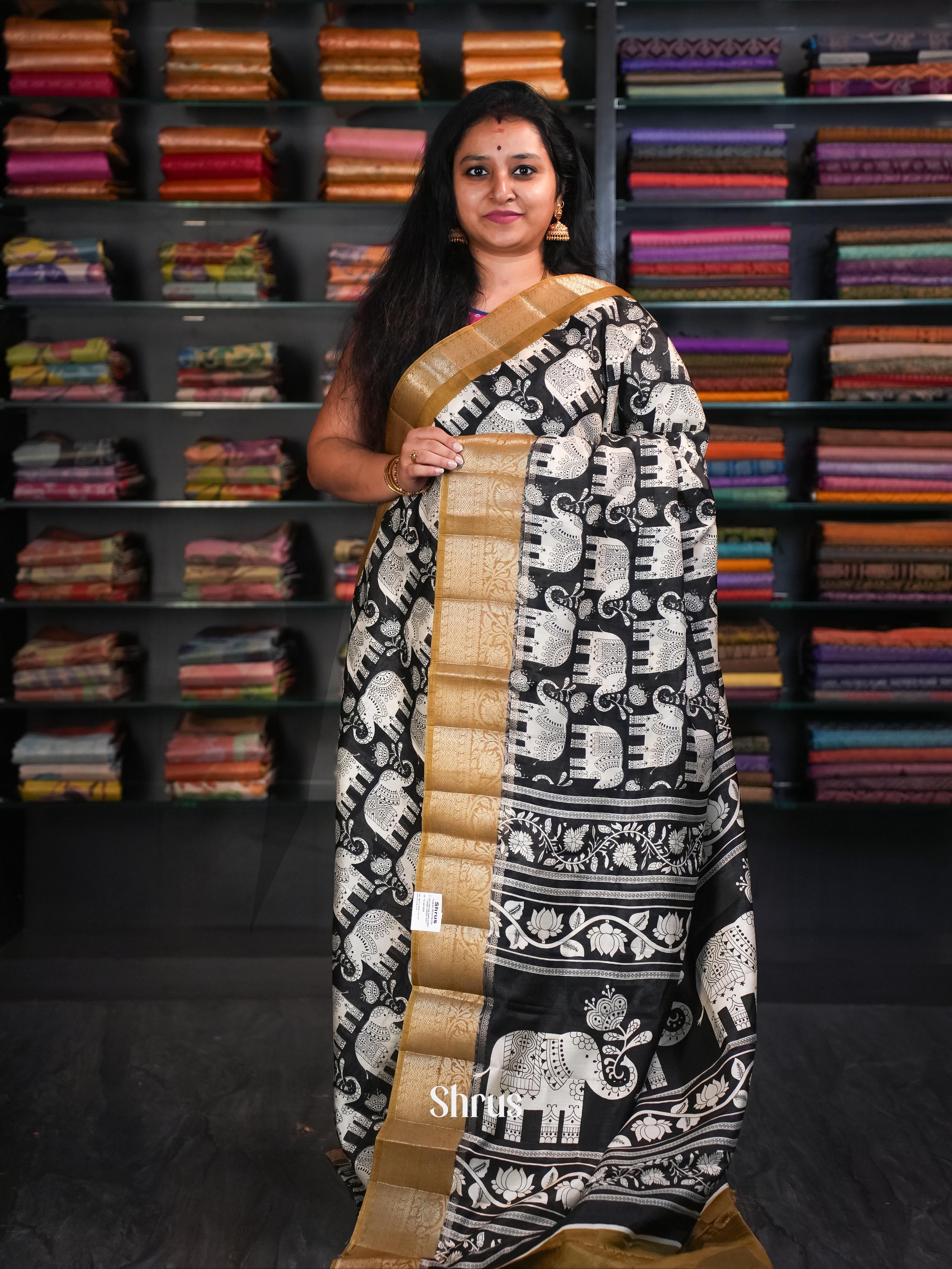 Black & Olive Green - Semi Tussar Saree