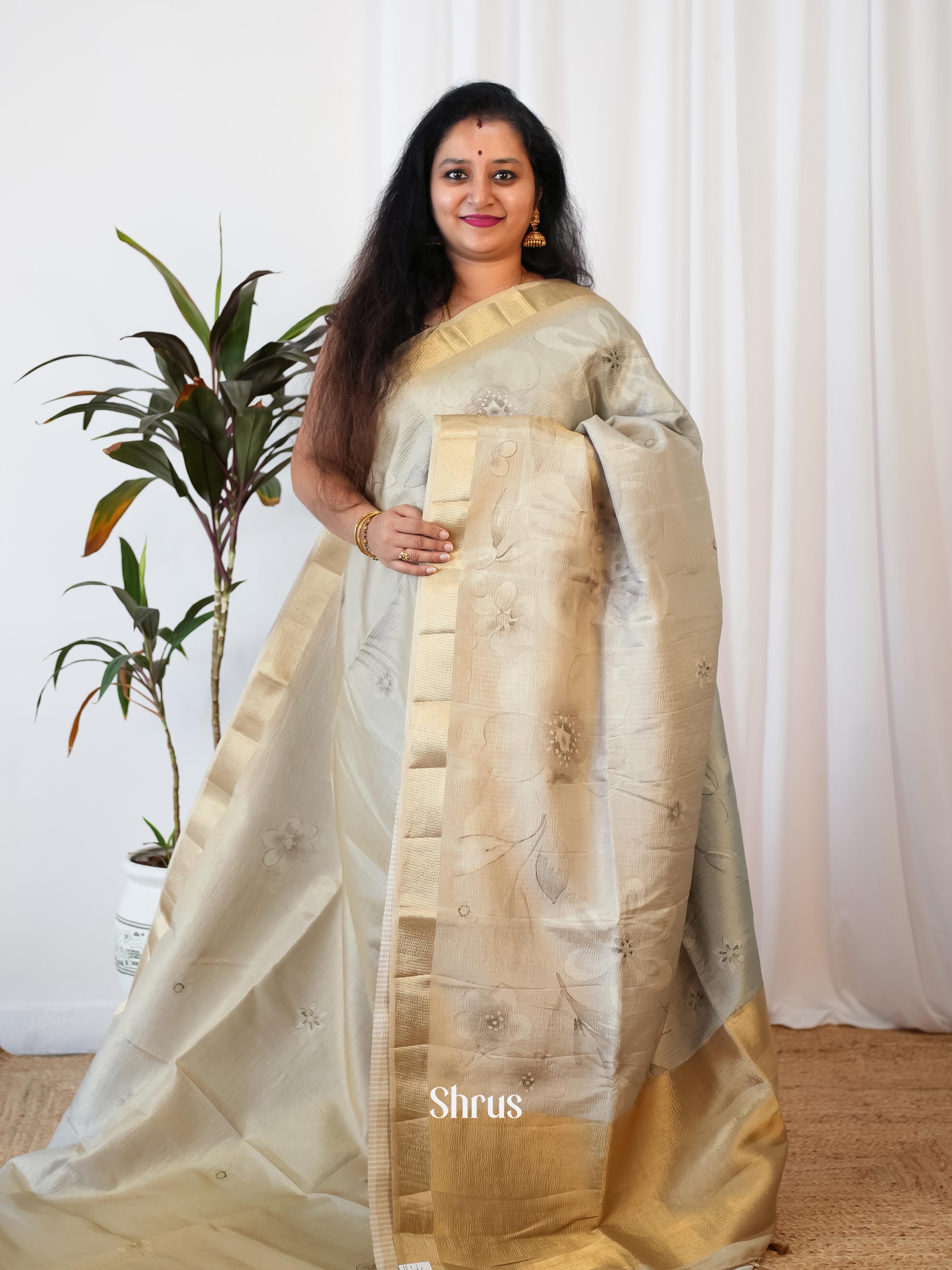 Cream - Bamboo Silk Saree