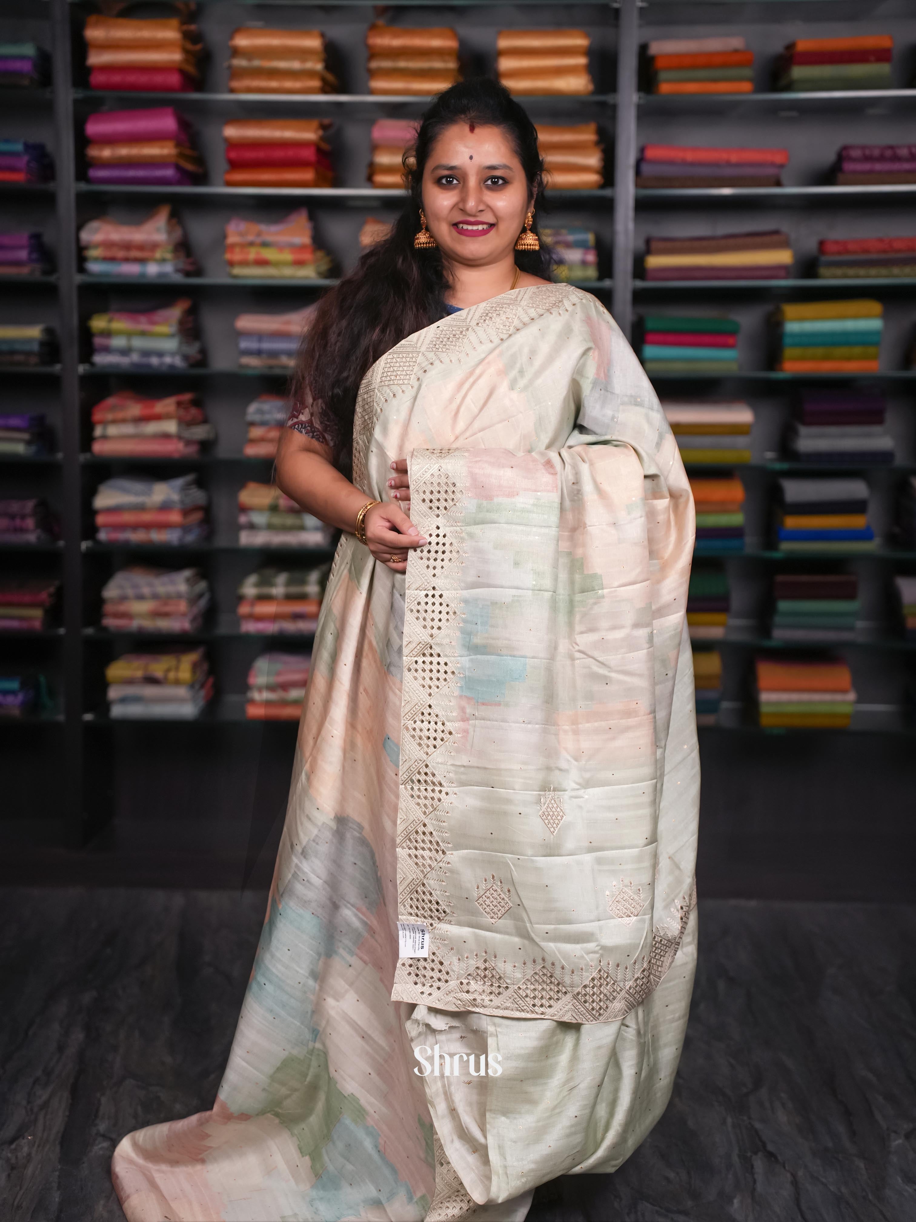 Green & Peach  - Moonga Silk Saree