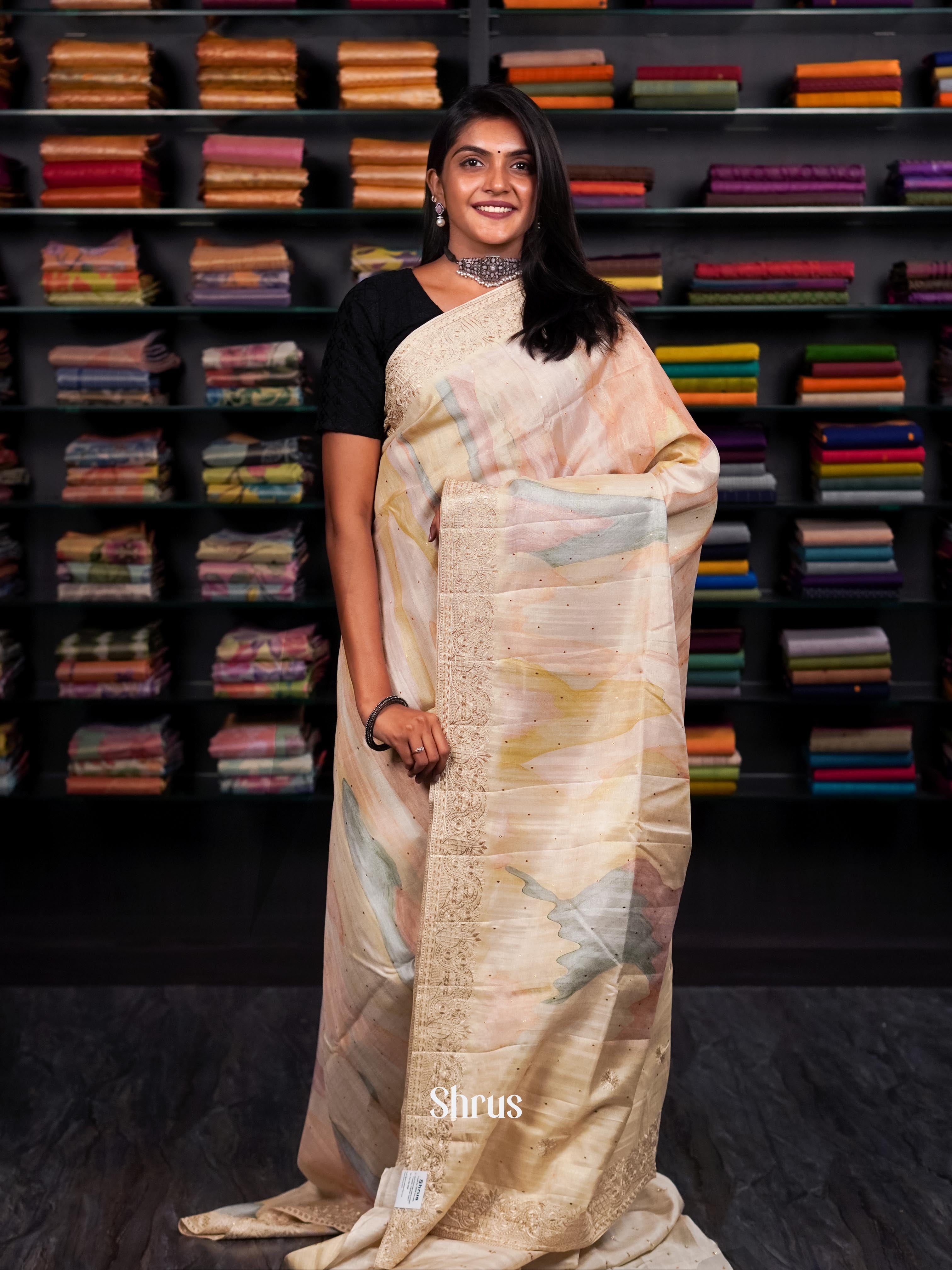 Biege - Moonga silk Saree