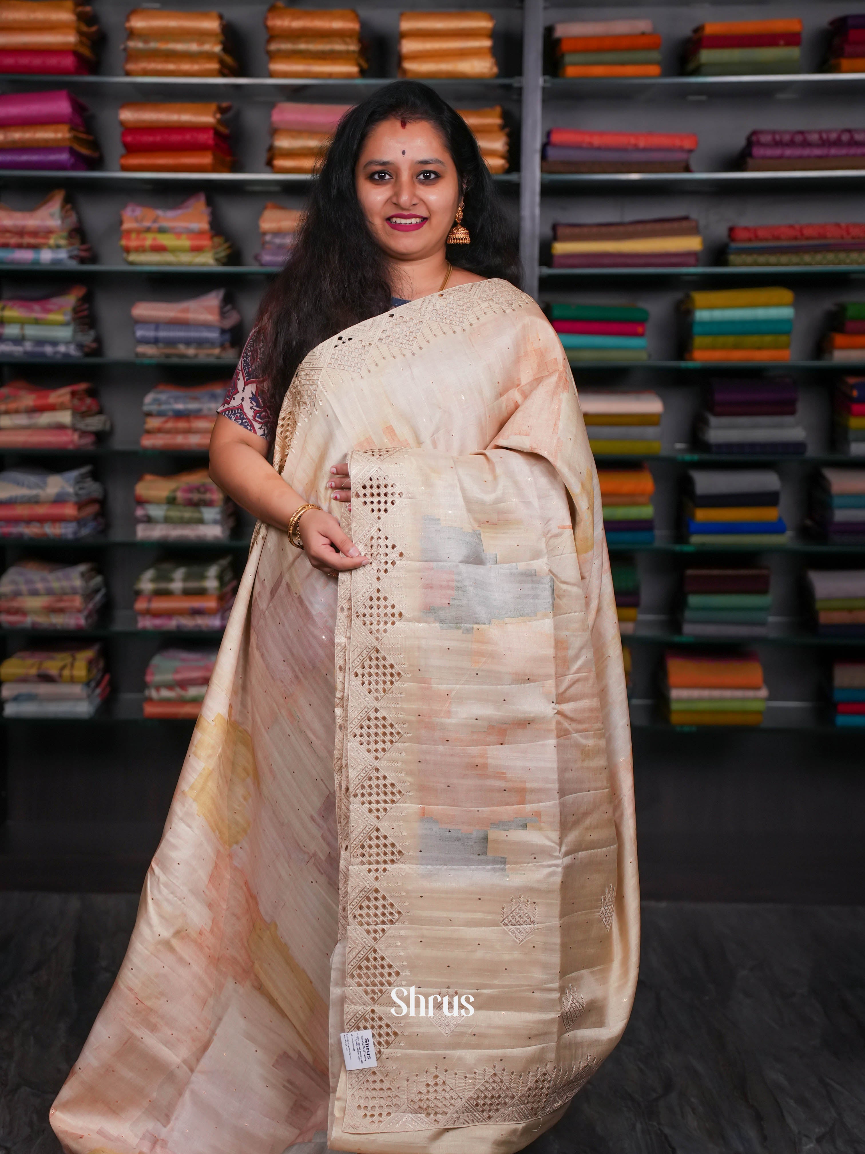 Biege - Moonga Silk Saree