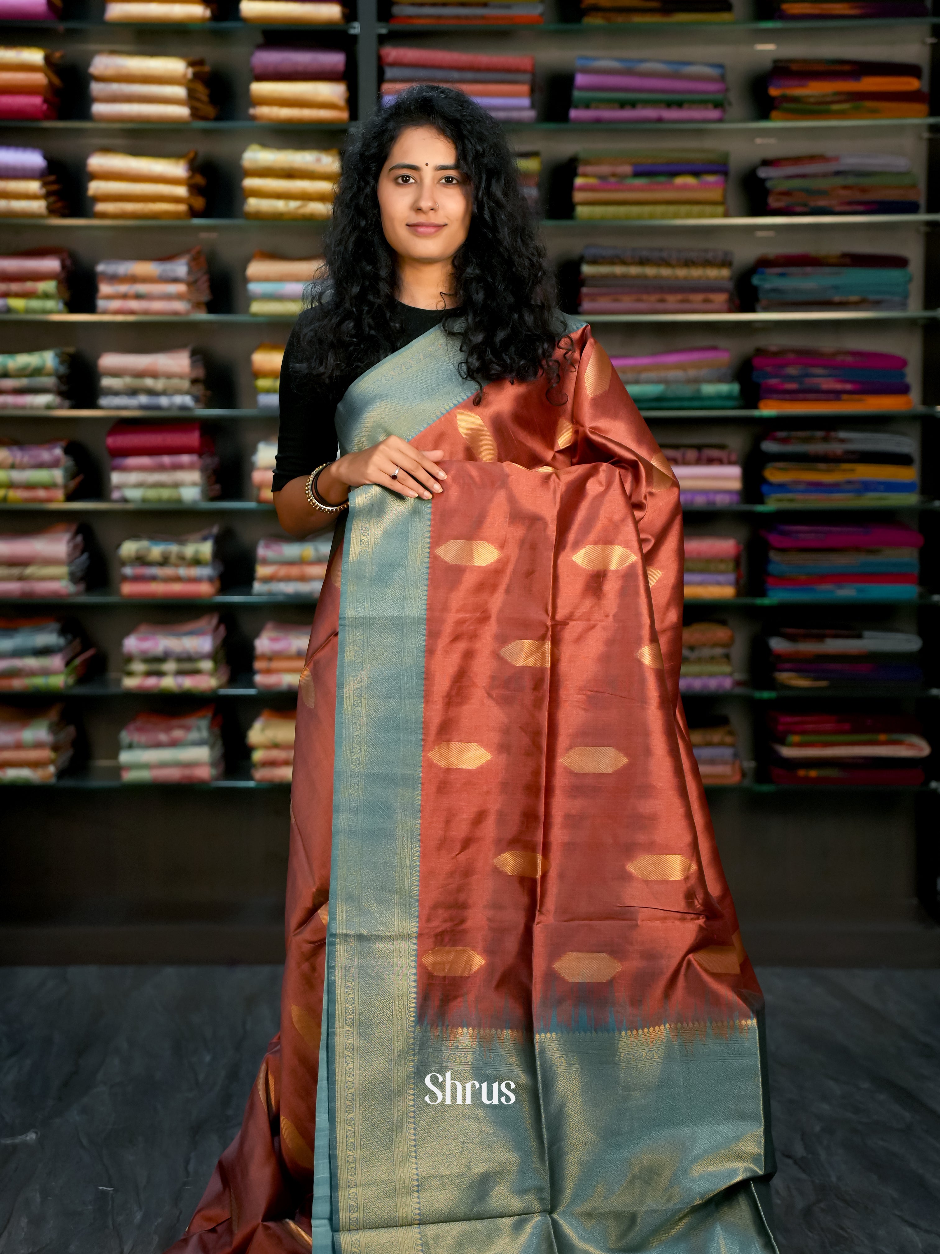 Brown & Green - Semi Tussar Saree