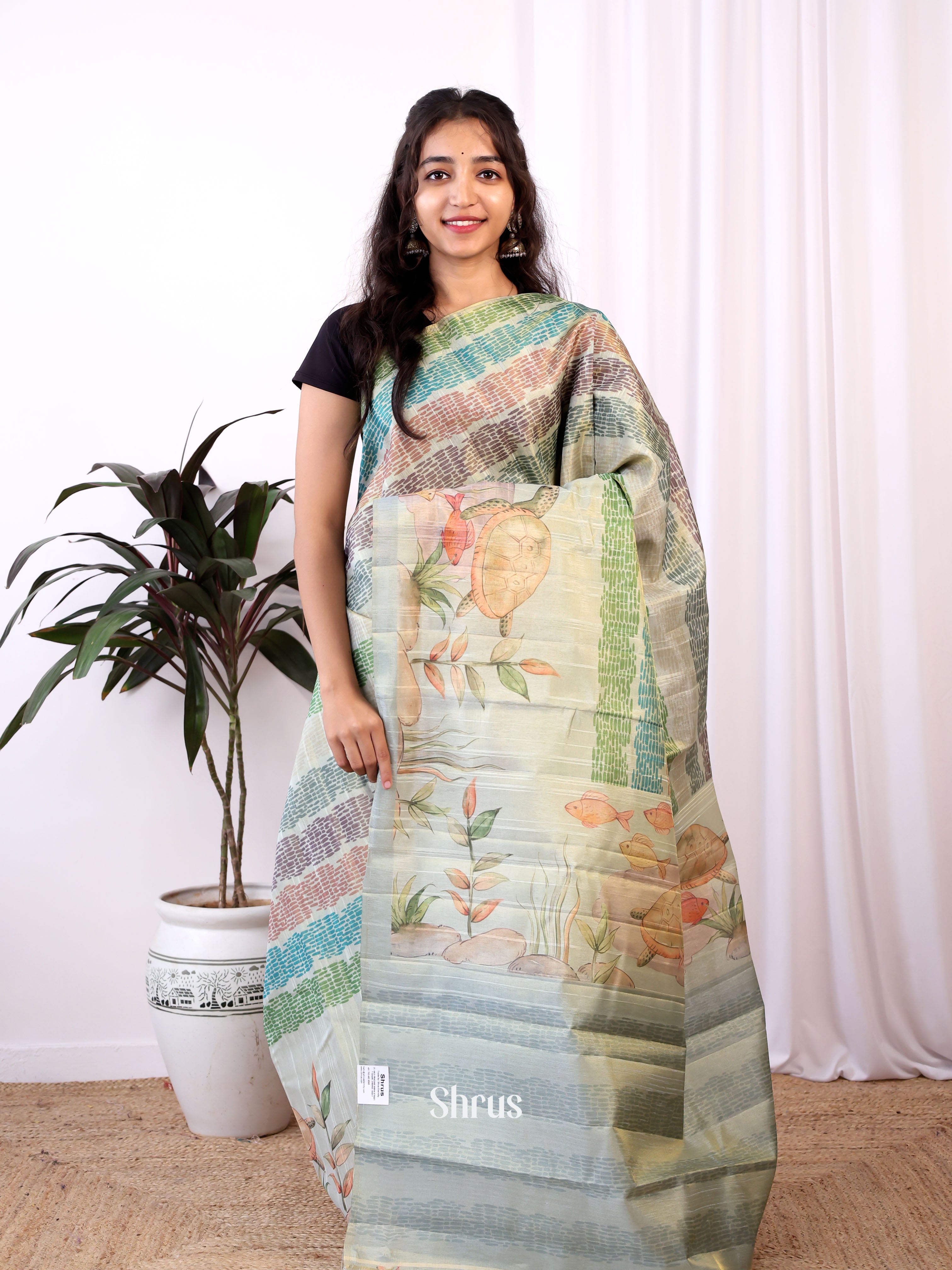 Grey - Semi Tussar Saree