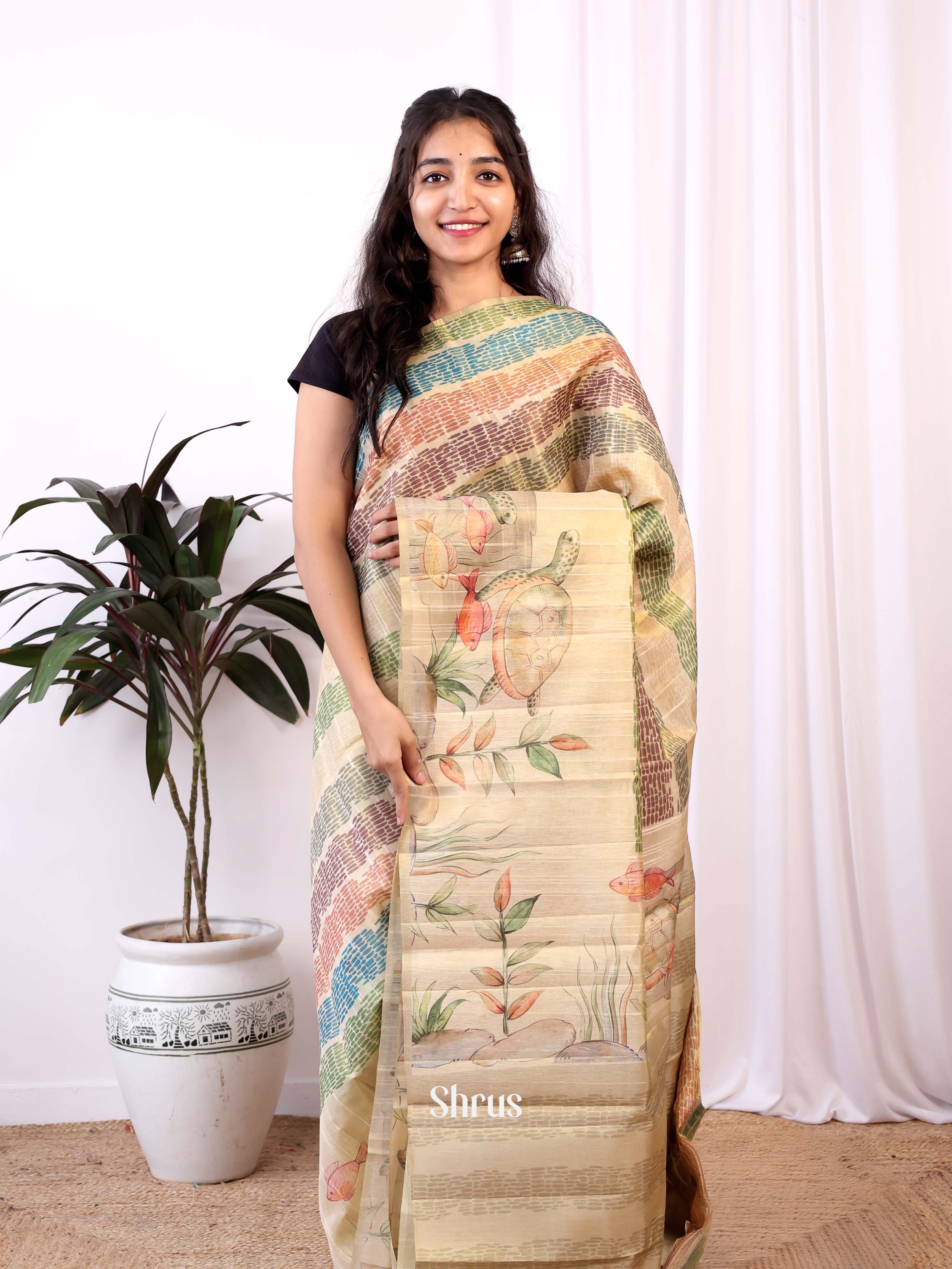 Cream - Semi Tussar Saree