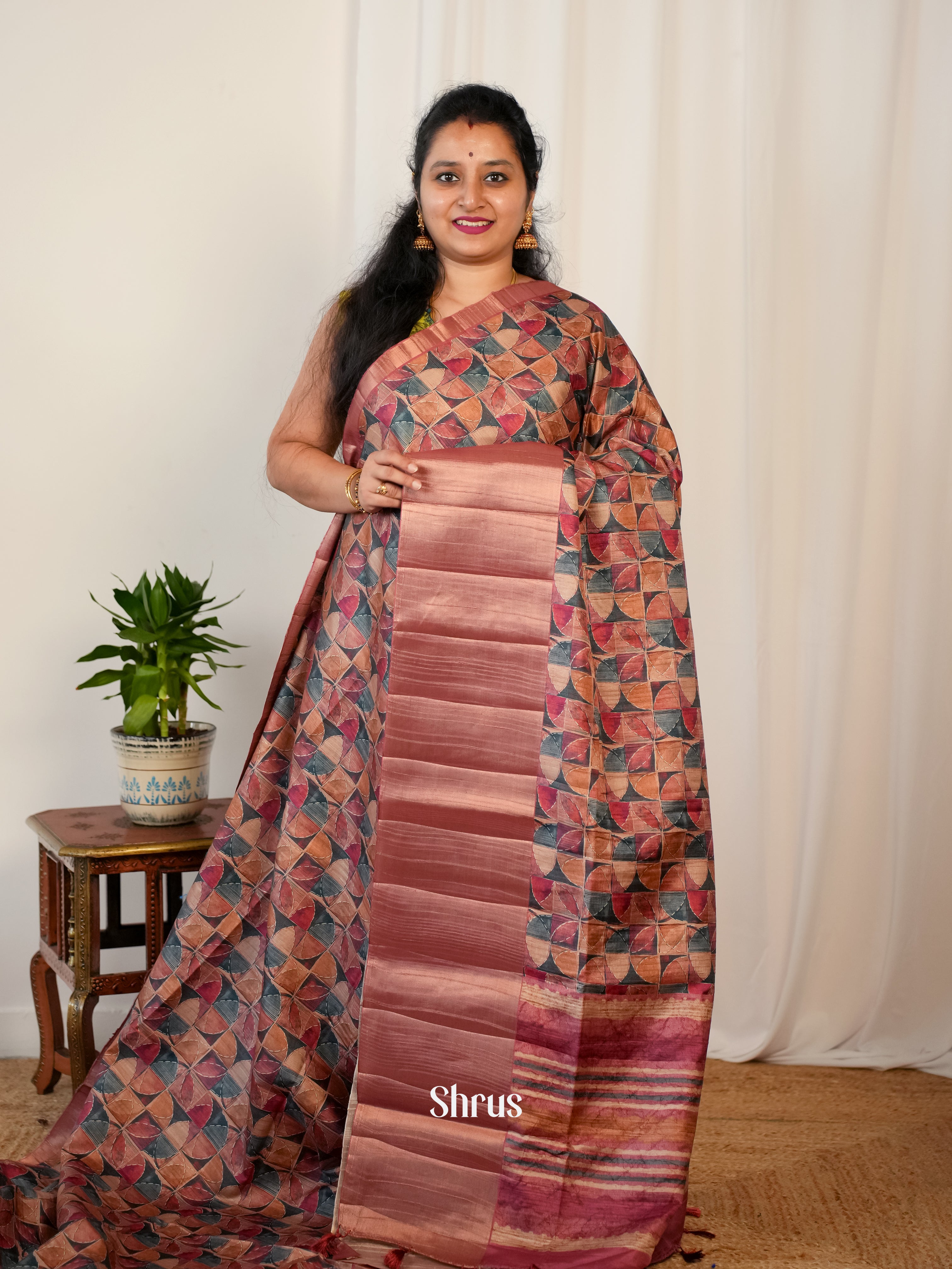 Multicolor & Maroon- Matka Cotton Saree