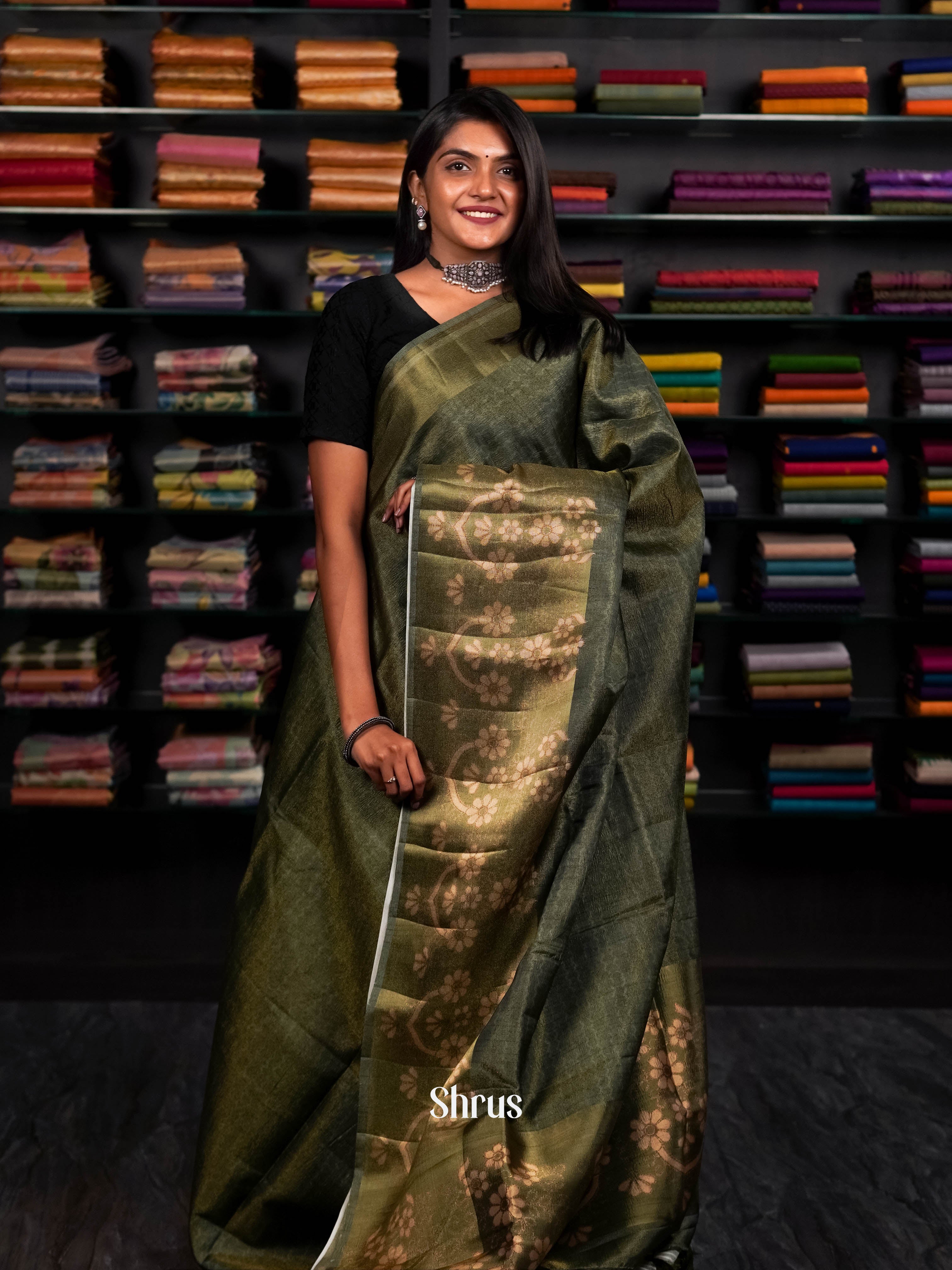 Glittering Green  - matka Cotton Saree